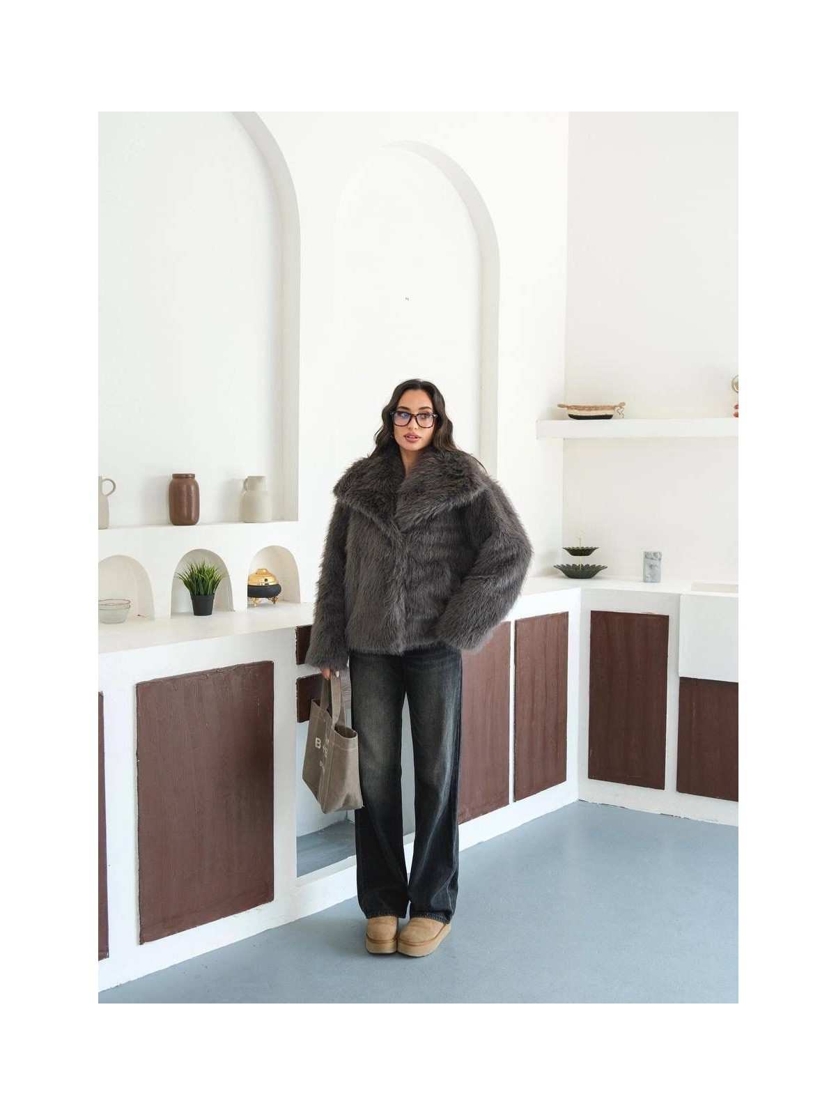 My Lunessa Zr Antrasit Oversize Kısa Kürk Mont