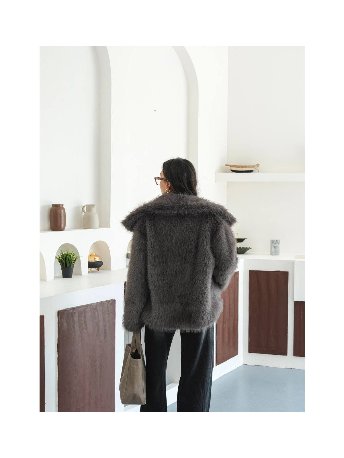My Lunessa Zr Antrasit Oversize Kısa Kürk Mont - Görsel 7