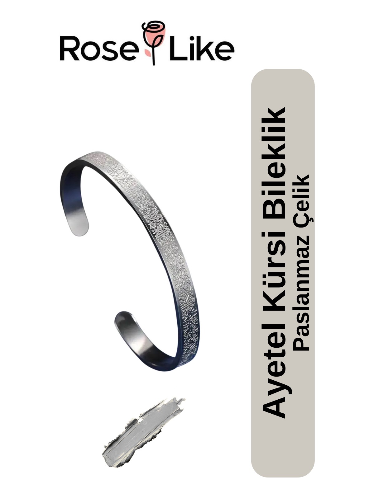 RoseLike Ayetel Kürsi Çelik Bileklik - Gümüş Gri