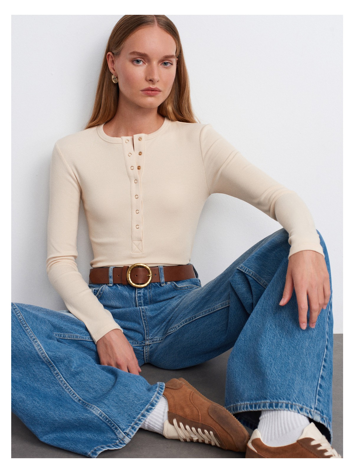 Dilvin 32024 Çıtçıtlı Uzun Kollu Top-Koyu Kahve - Görsel 6