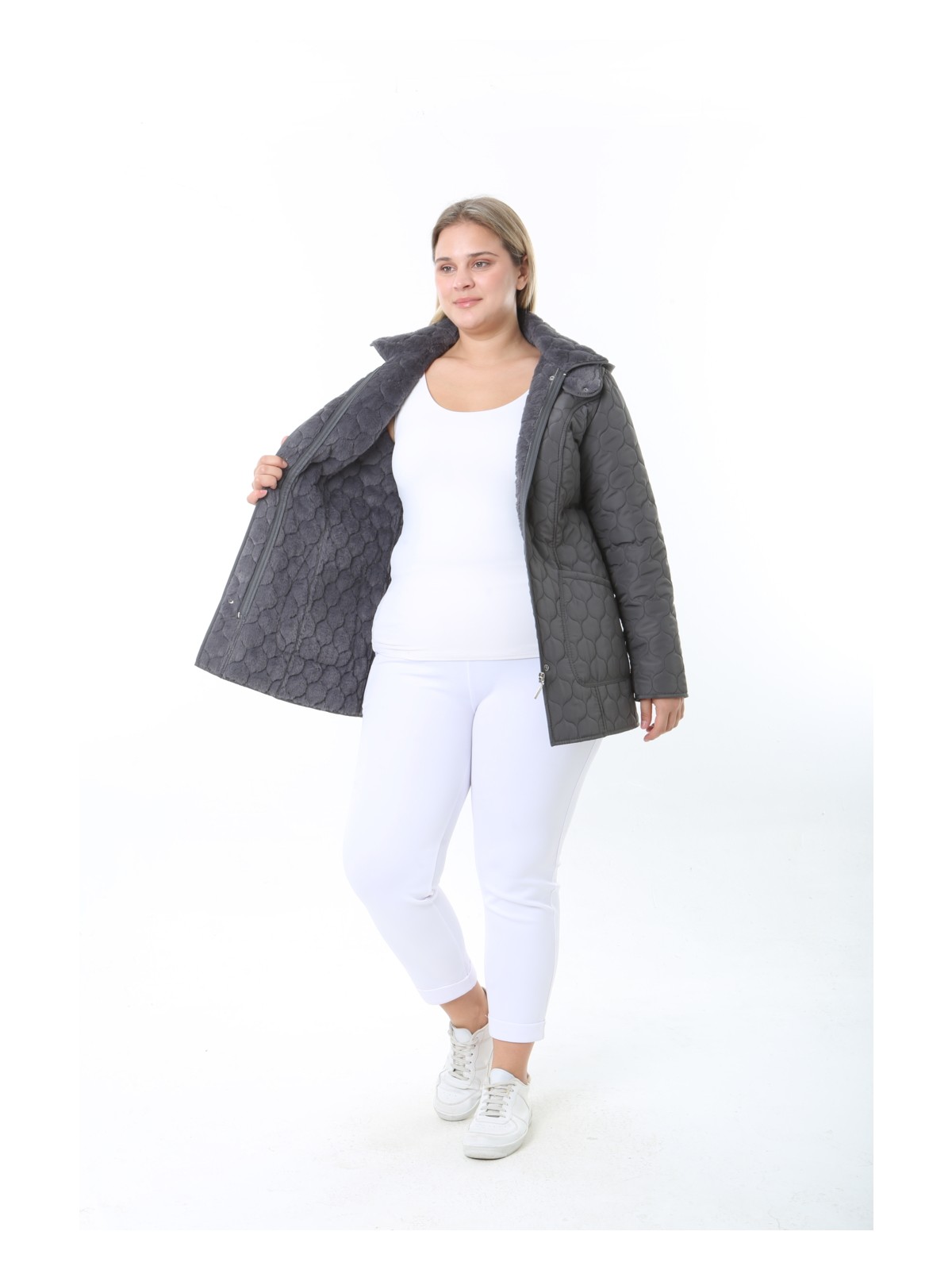 TUTveAL Collection İTHAL, YUMUŞAK KÜRKLÜ, SU İTİCİ MONT,BÜYÜK BEDEN, TAVŞAN TÜYLÜ KABAN,KAPİTONE MONT, PREMİUM SERİ - Görsel 4