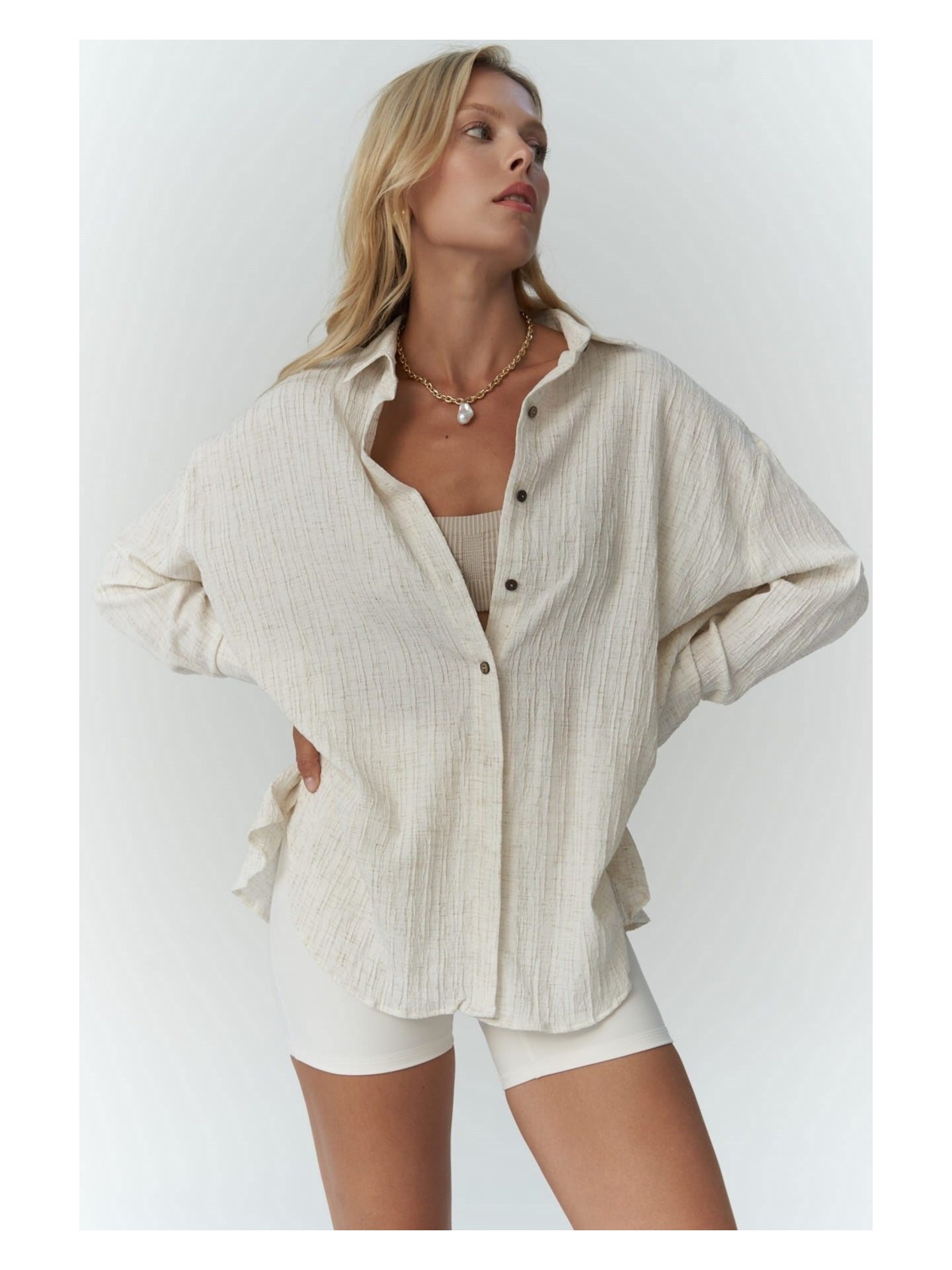 Mai Durres Beyaz Oversize Gömlek - Görsel 4