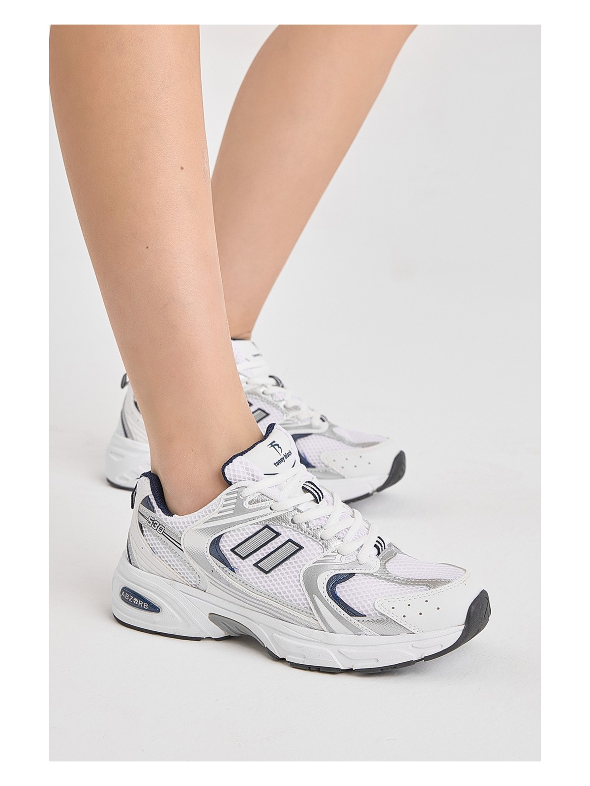 Tonny Black Kadın Beyaz Lacivert Yüksek Faylon Taban Fileli Desenli Spor Ayakkabı