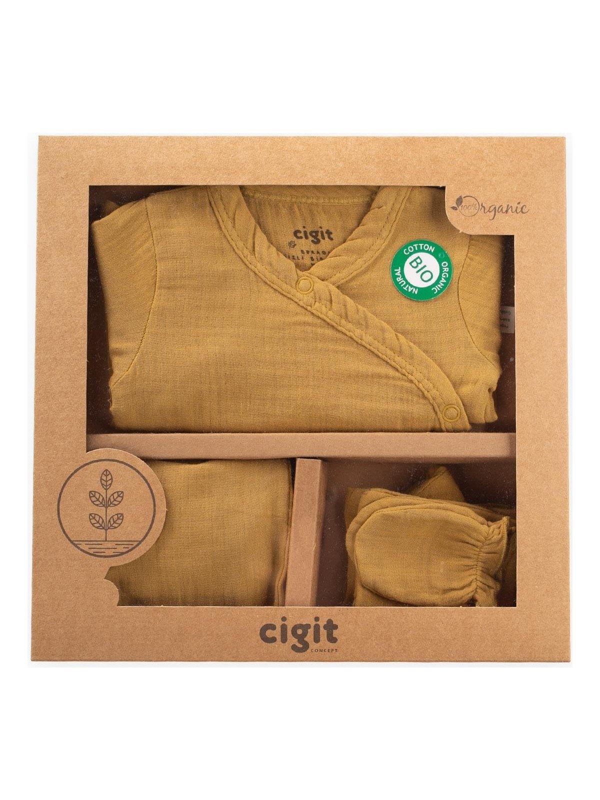 Cigit Organik Müslin Hastane Çıkışı Bebek Takımı 0-3 Ay Haki Yeşil - Görsel 5