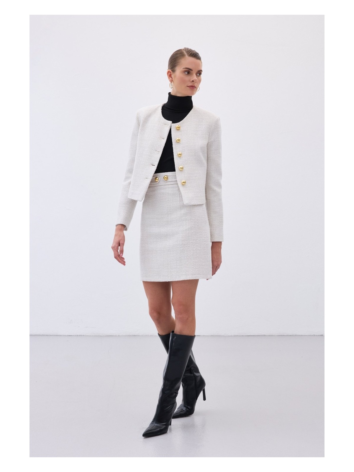 Sateen Düğme Detaylı Mini Tüvit Etek - Taş