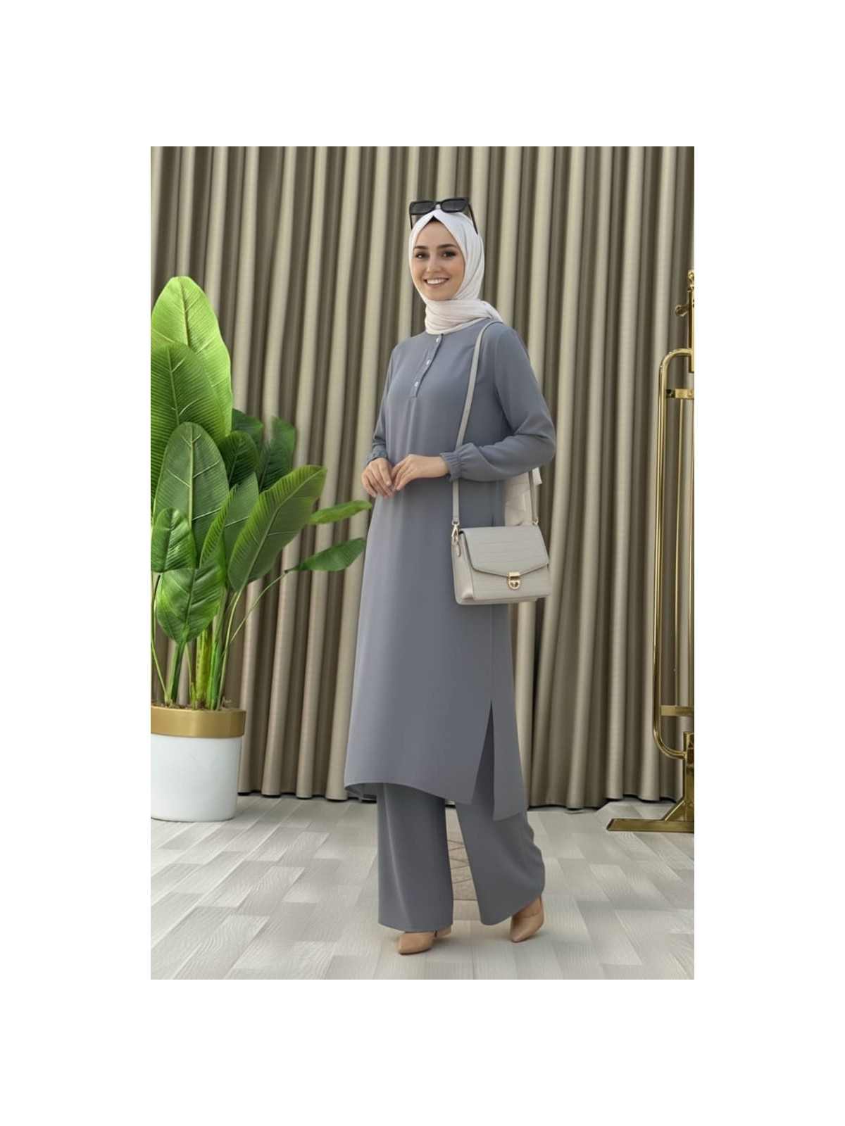 Mismoly Tesettür Ikili Takım Uzun Tunik Bol Paça Pantolon