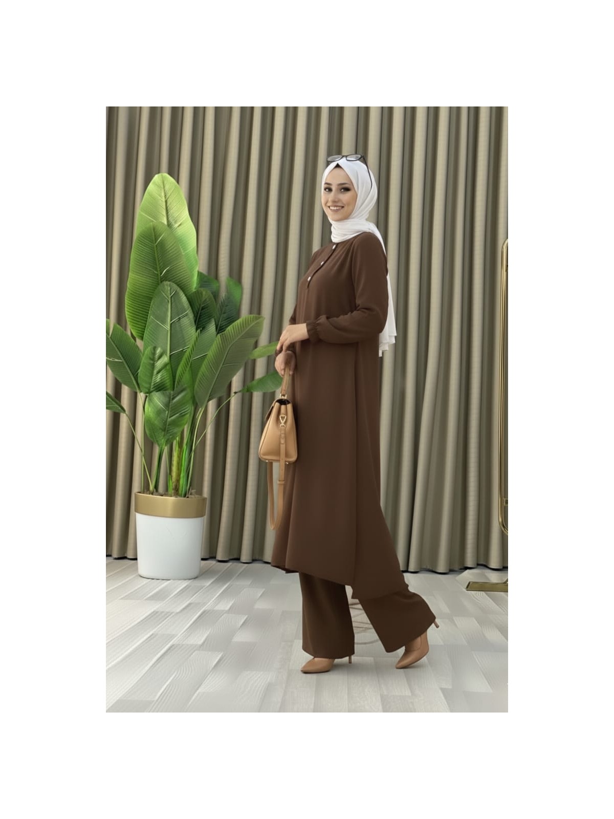 Mismoly Tesettür Ikili Takım Uzun Tunik Bol Paça Pantolon