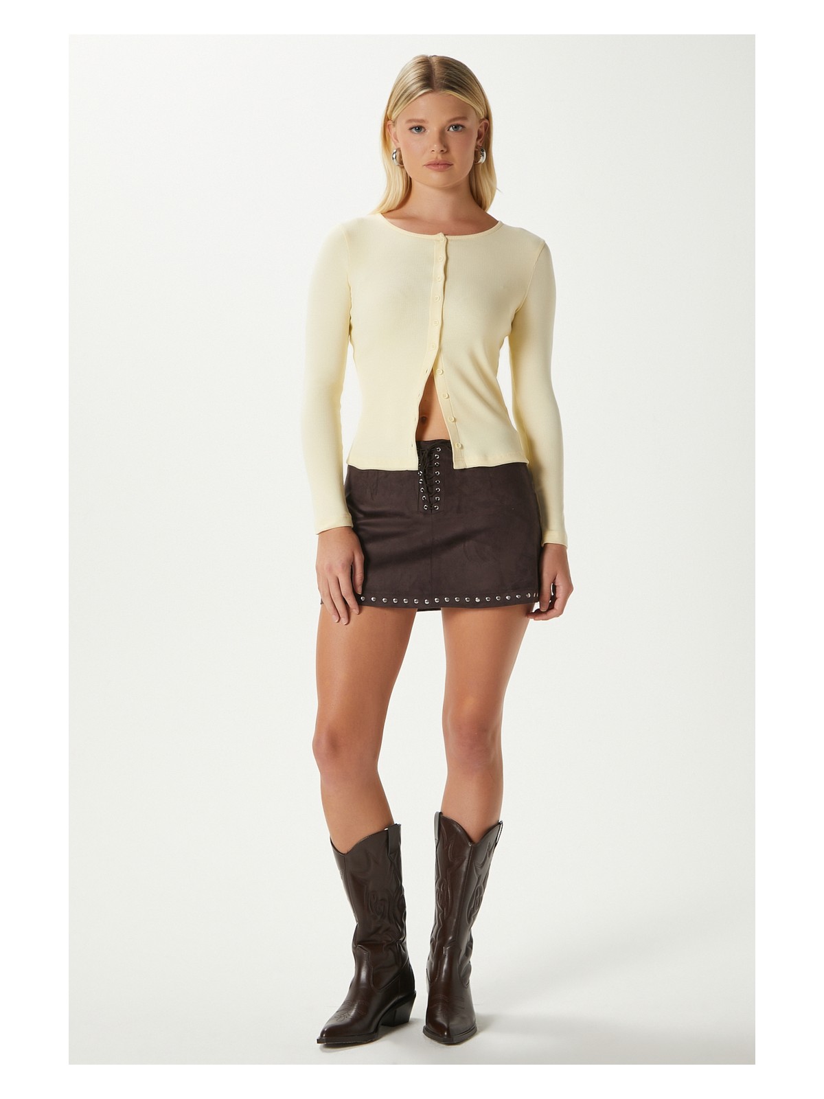 Ritnice Young Cool Düğmeli Uzun Kollu Sarı Bluz