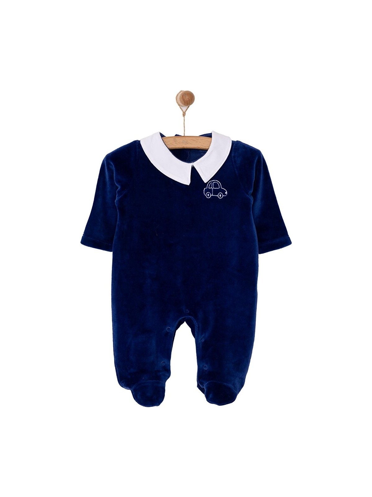 HelloBaby Hellobaby Yenidoğan Erkek Bebek Patikli Tulum Kadife Nakışlı Açık Mavi