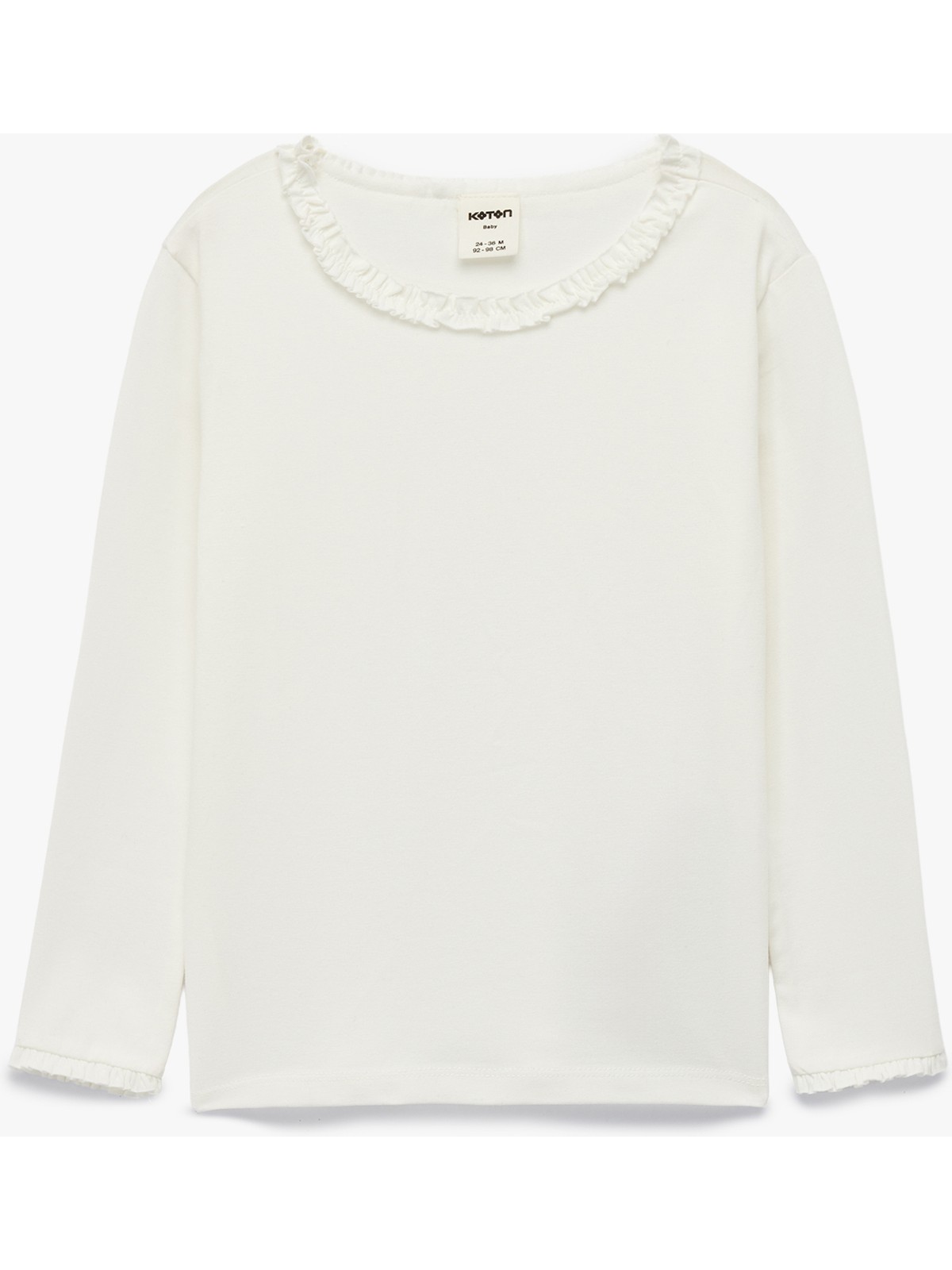 Koton Fırfırlı Uzun Kollu Bisiklet Yaka Pamuklu Basic Tişört - Görsel 6