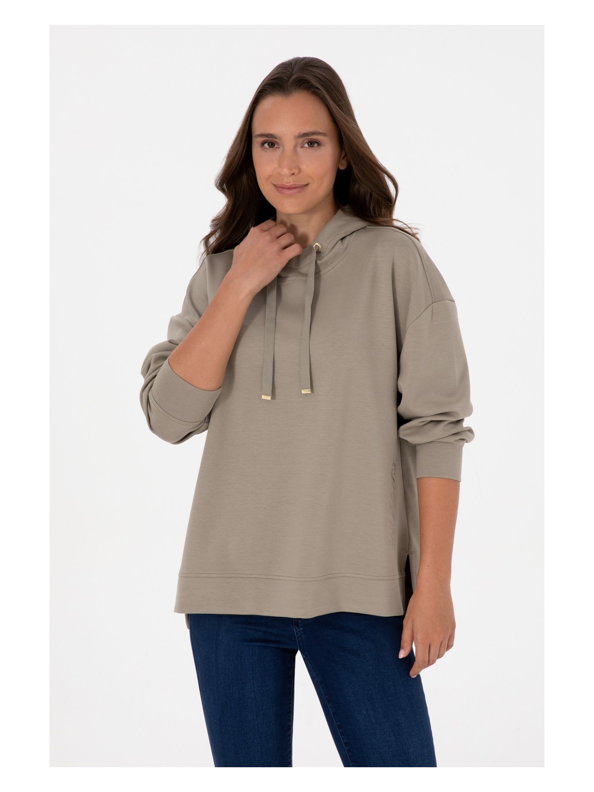 U.S. Polo Assn. Kadın Açık Haki Modal Karışımlı Kapüşonlu Sweatshirt 50313561-VR183