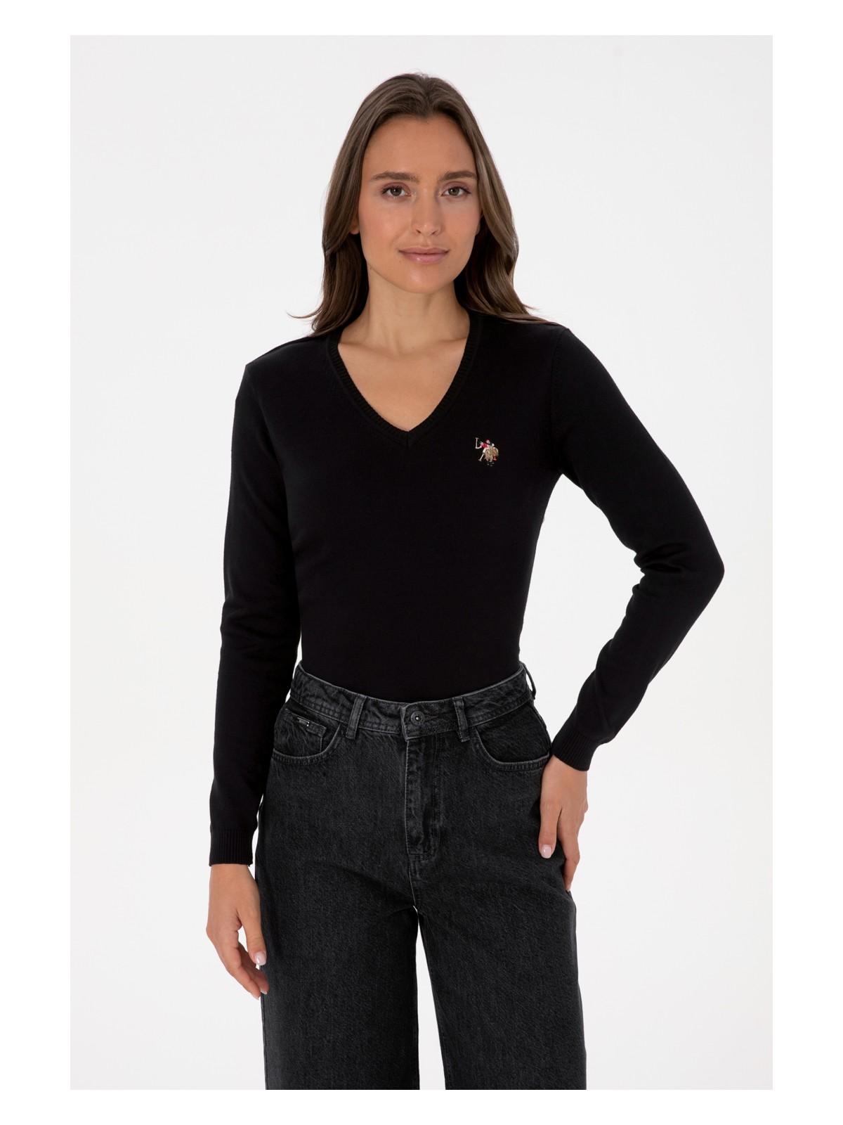 U.S. Polo Assn. Kadın Siyah V Yaka Basic Kazak 50307727-VR046 - Görsel 3