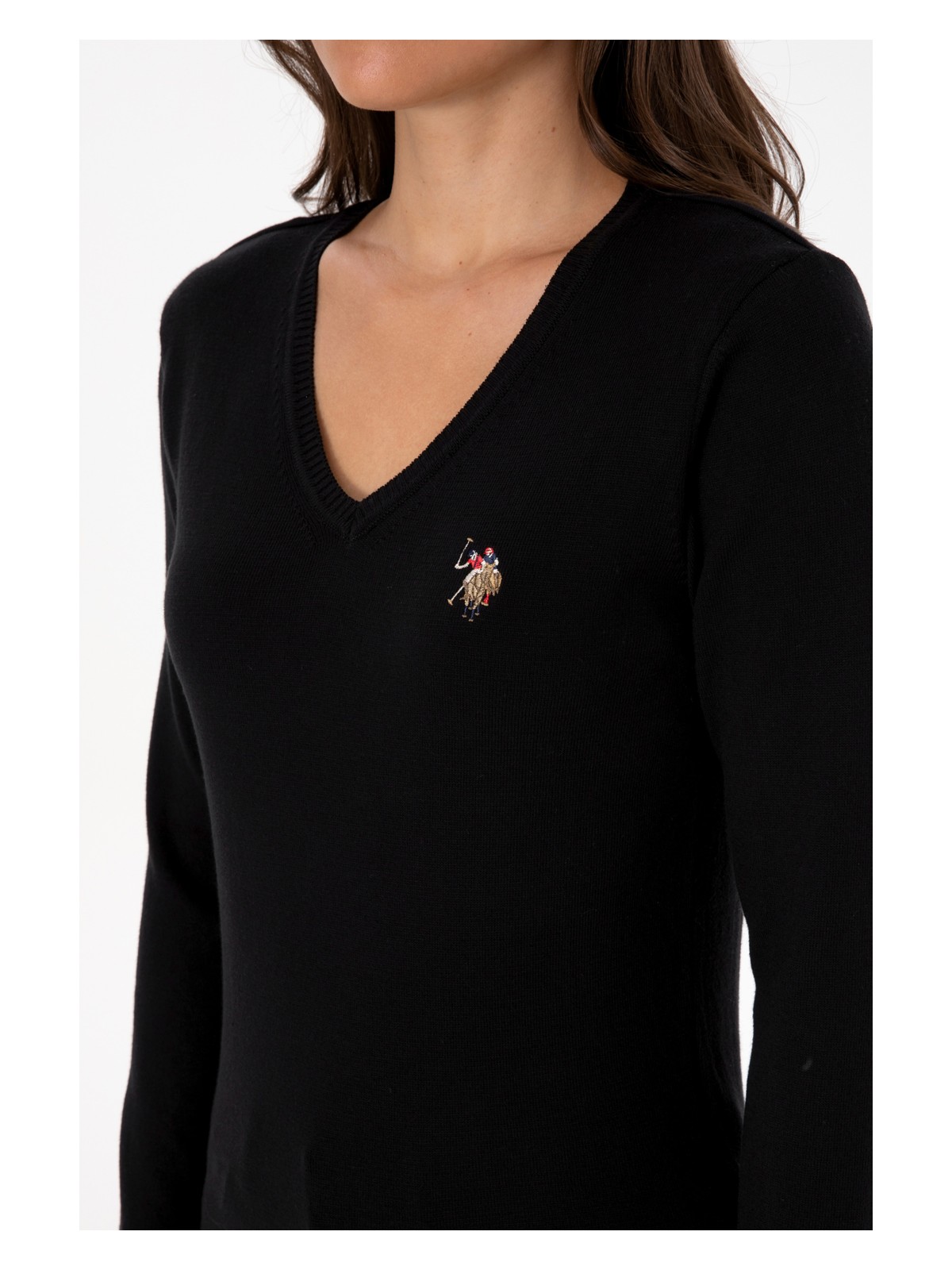 U.S. Polo Assn. Kadın Siyah V Yaka Basic Kazak 50307727-VR046 - Görsel 7