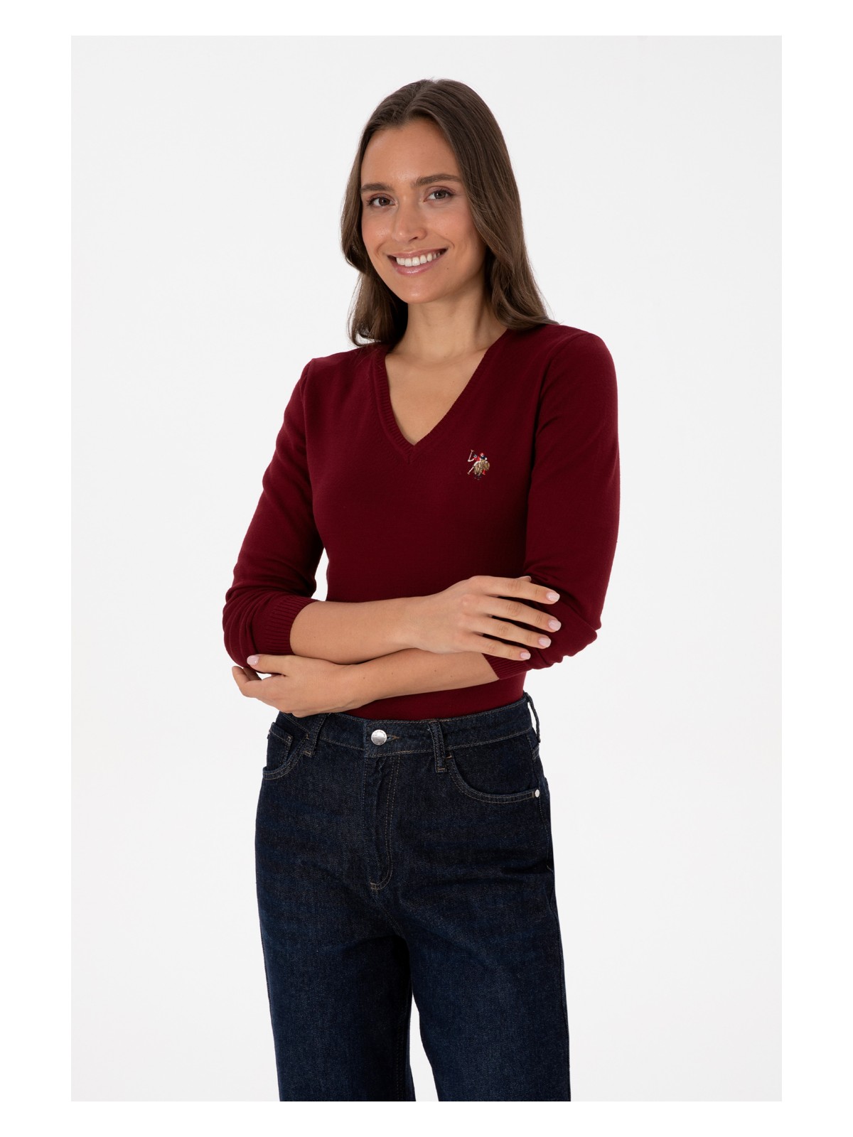 U.S. Polo Assn. Kadın Bordo V Yaka Basic Kazak 50307727-VR014 - Görsel 3