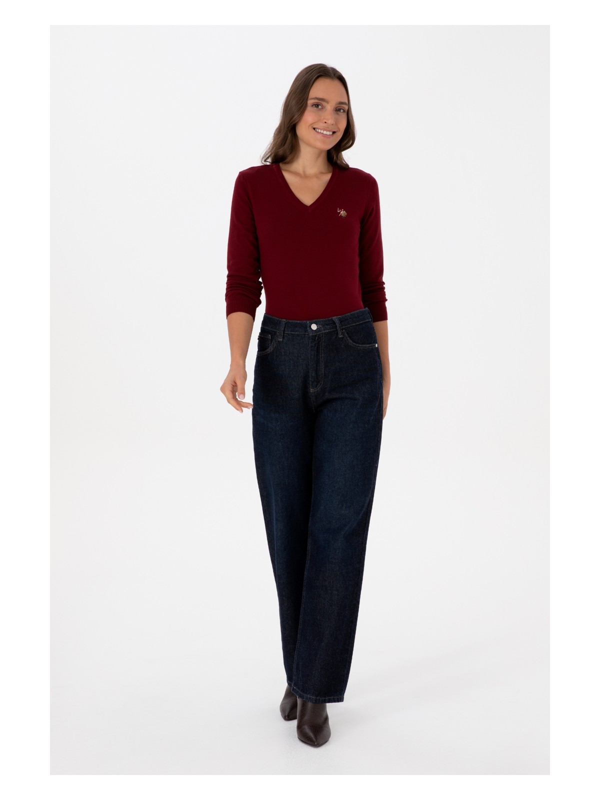 U.S. Polo Assn. Kadın Bordo V Yaka Basic Kazak 50307727-VR014 - Görsel 4