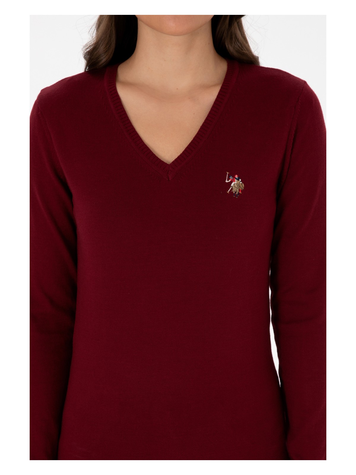 U.S. Polo Assn. Kadın Bordo V Yaka Basic Kazak 50307727-VR014 - Görsel 6