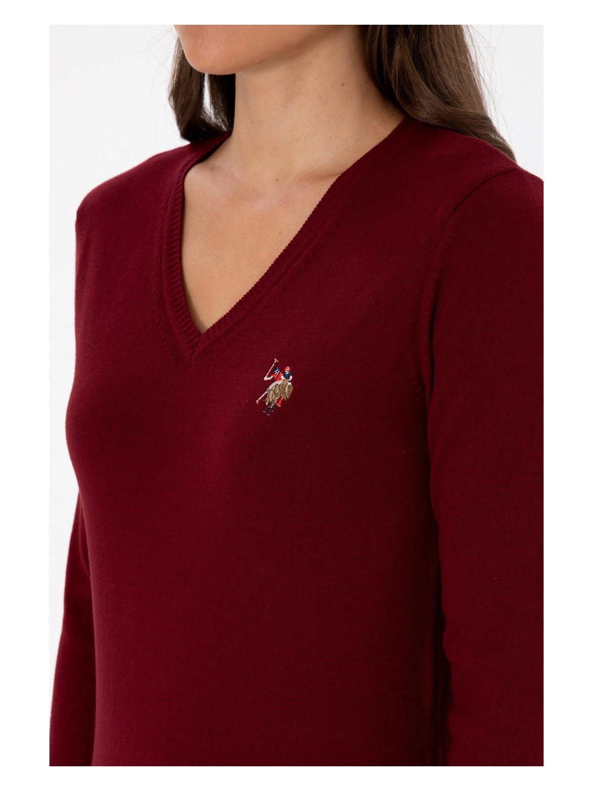 U.S. Polo Assn. Kadın Bordo V Yaka Basic Kazak 50307727-VR014 - Görsel 7