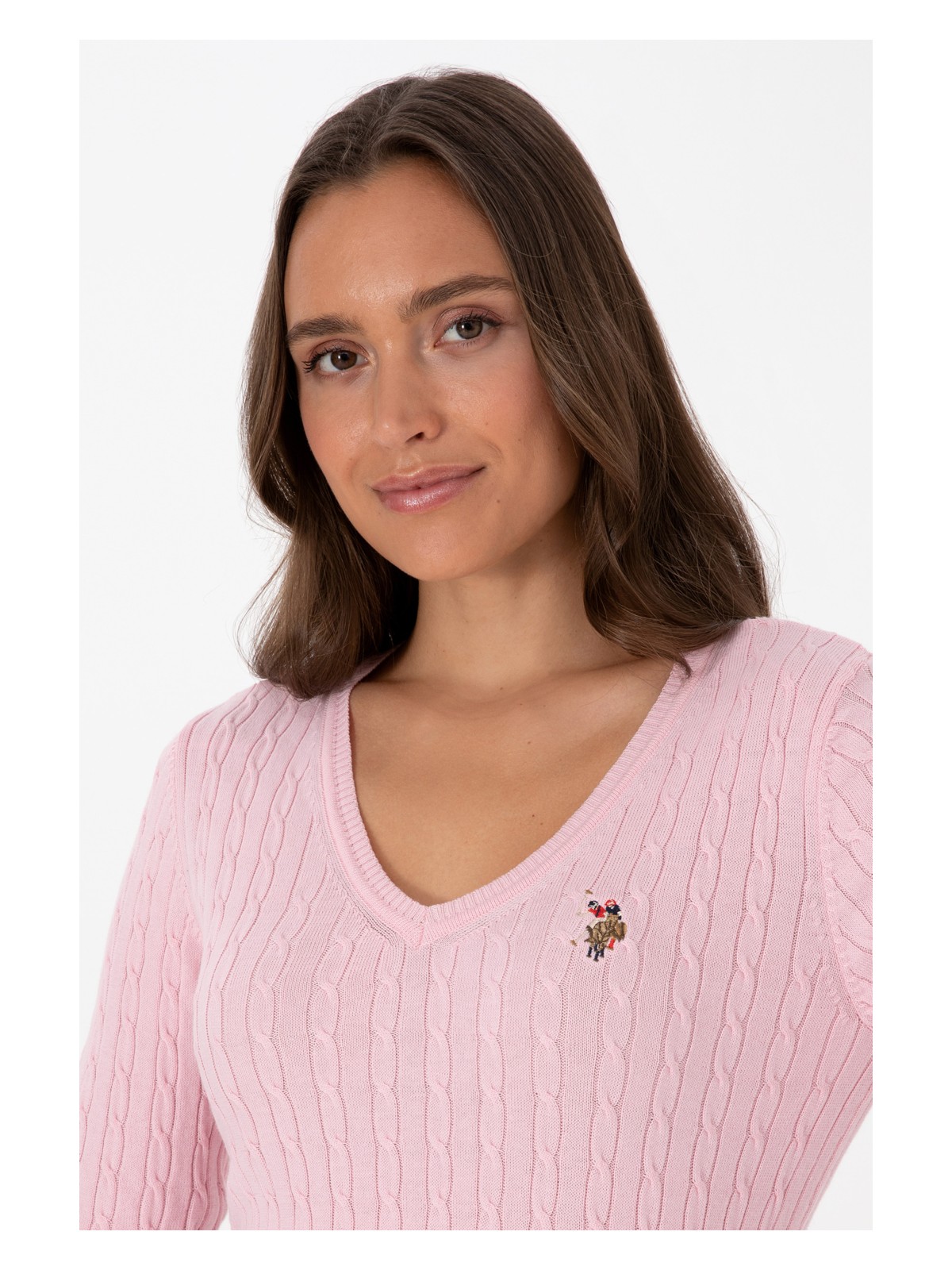 U.S. Polo Assn. Kadın Açık Pembe V Yaka Basic Kazak 50307700-VR078 - Görsel 2