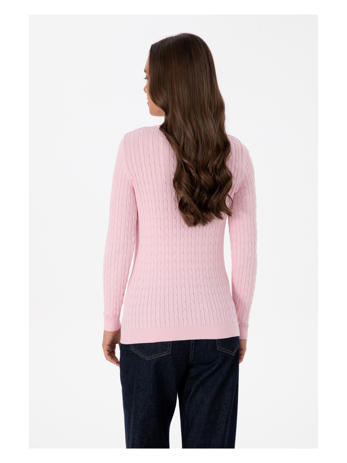 U.S. Polo Assn. Kadın Açık Pembe V Yaka Basic Kazak 50307700-VR078 - Görsel 5
