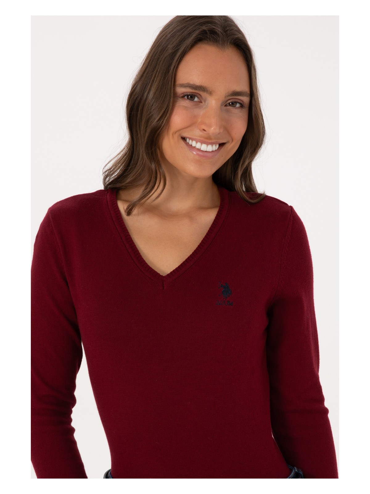U.S. Polo Assn. Kadın Bordo V Yaka Basic Kazak 50307712-VR014 - Görsel 2