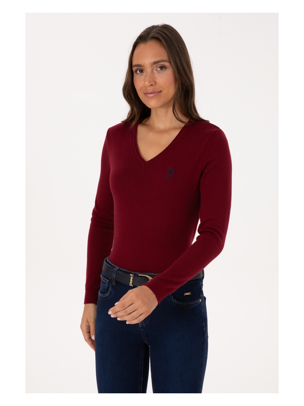 U.S. Polo Assn. Kadın Bordo V Yaka Basic Kazak 50307712-VR014 - Görsel 3