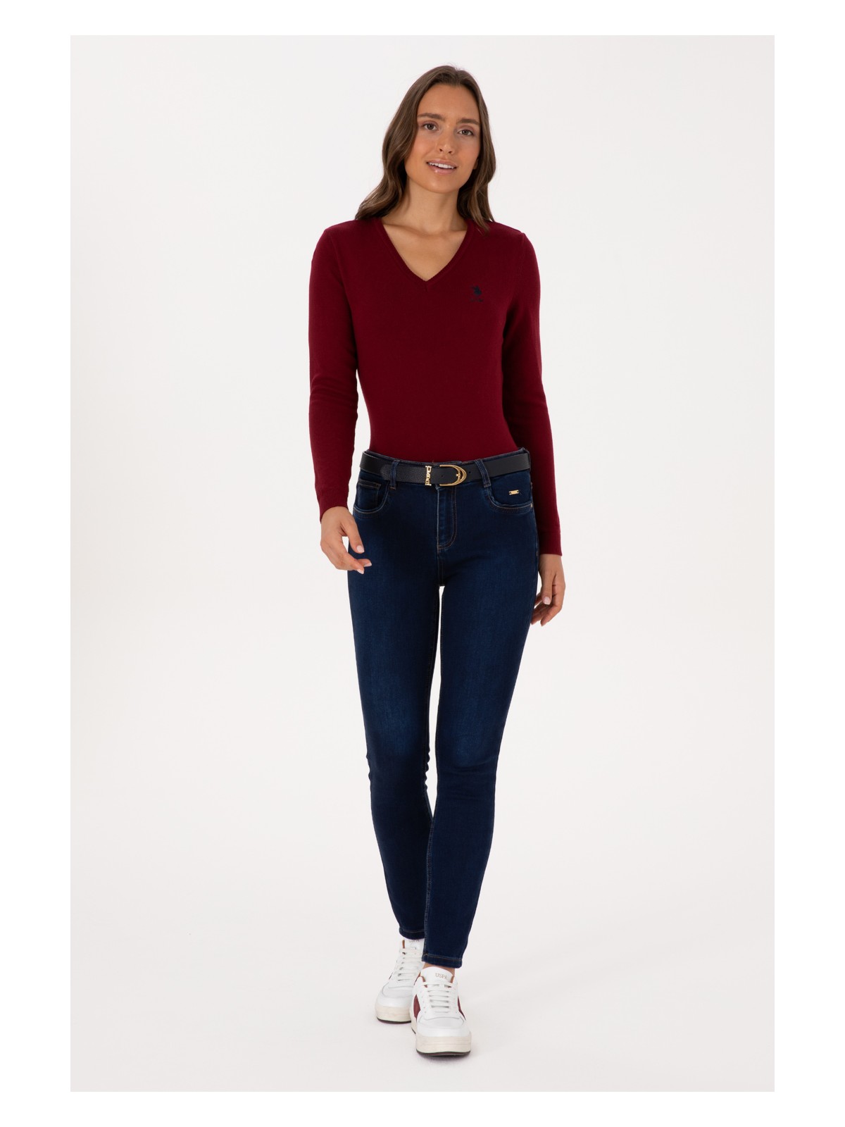 U.S. Polo Assn. Kadın Bordo V Yaka Basic Kazak 50307712-VR014 - Görsel 4