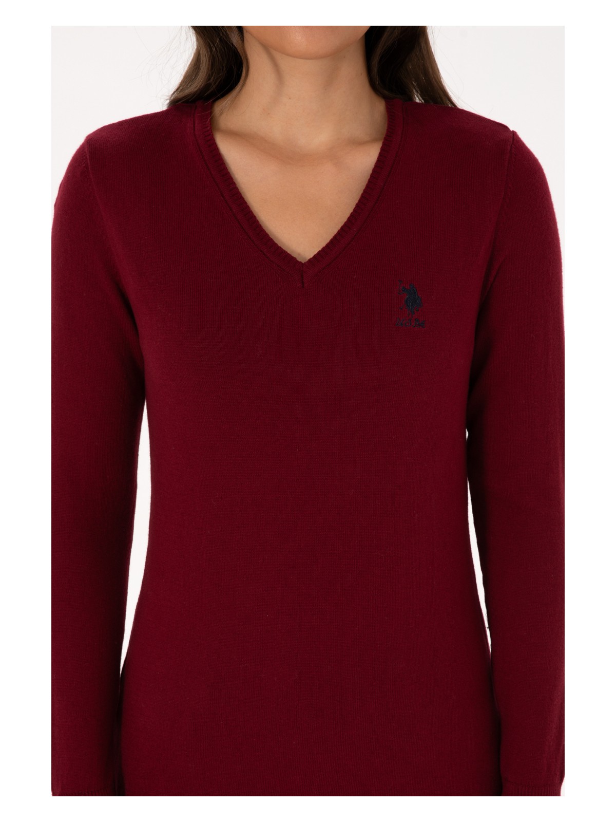 U.S. Polo Assn. Kadın Bordo V Yaka Basic Kazak 50307712-VR014 - Görsel 6