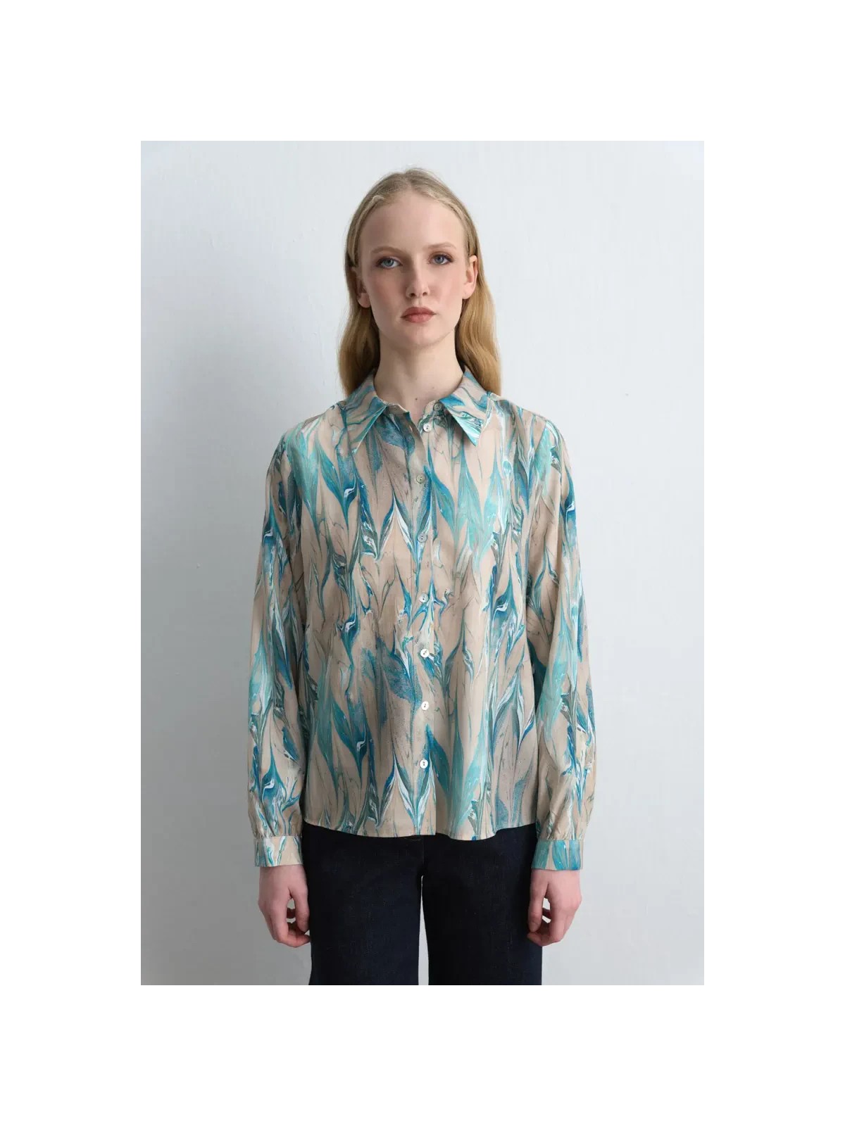 Gusto Anka Koleksiyonu Desenli Lyocell Gömlek - Mavi