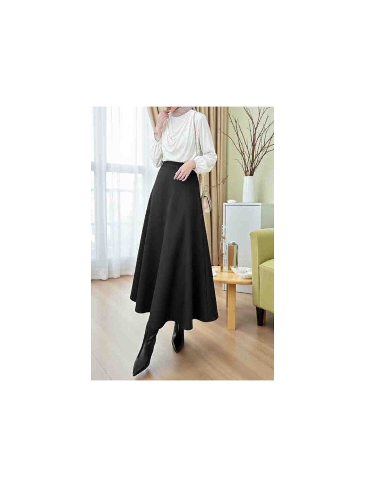 Grey Moda Beyaz Kadın Scuba Kumaş Puf Kloş Tesettür ve Günlük Etek BOY:94-95CM - Görsel 3