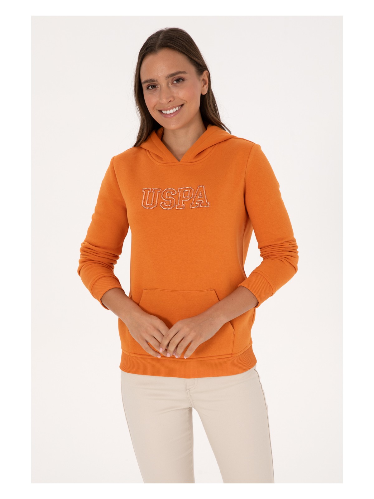 U.S. Polo Assn. Kadın Bakır Şardonlu Kapüşonlu Basic Sweatshirt 50313566-VR182