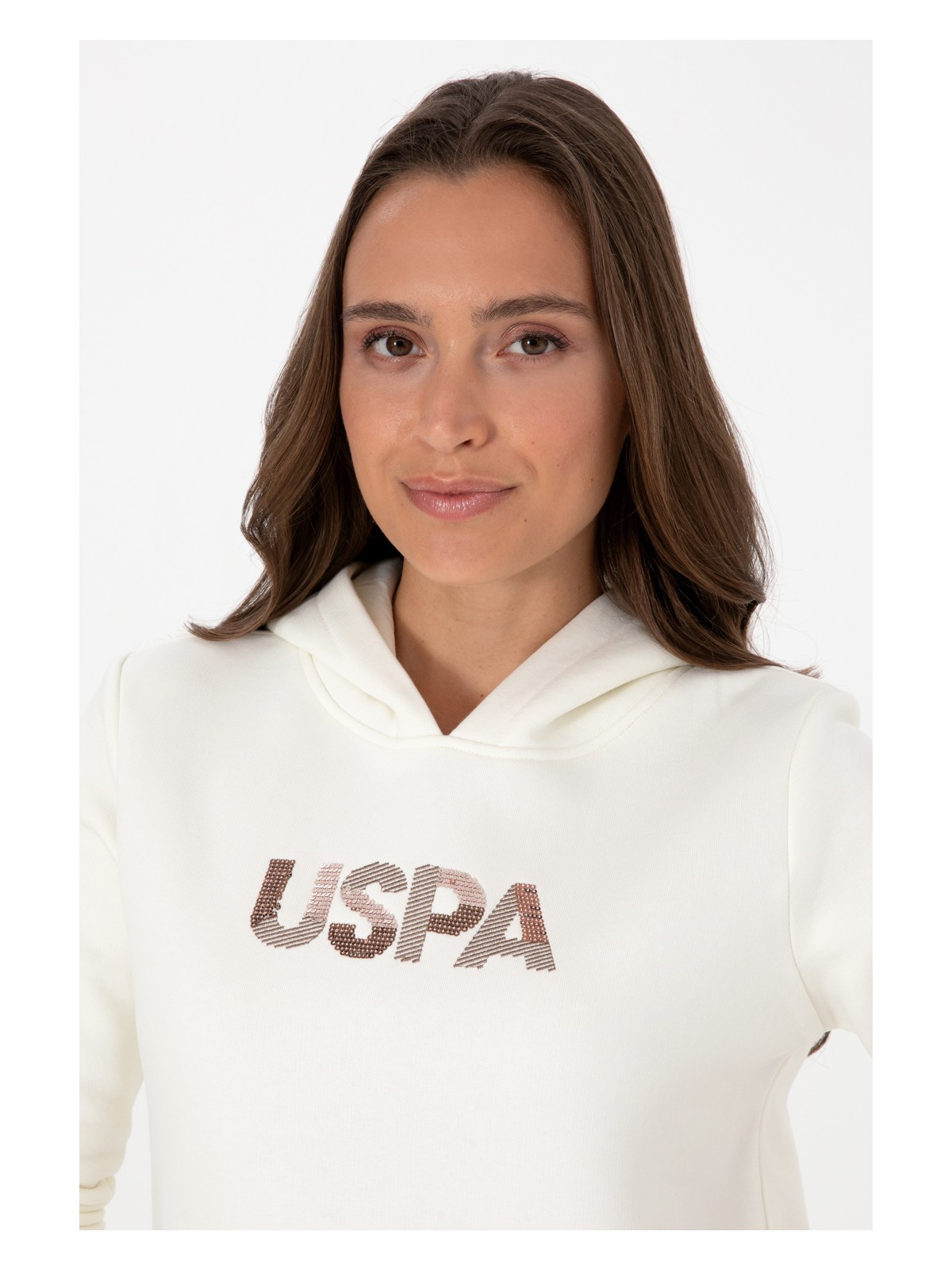U.S. Polo Assn. Kadın Krem Kapüşonlu Basic Sweatshirt 50307711-VR256 - Görsel 2