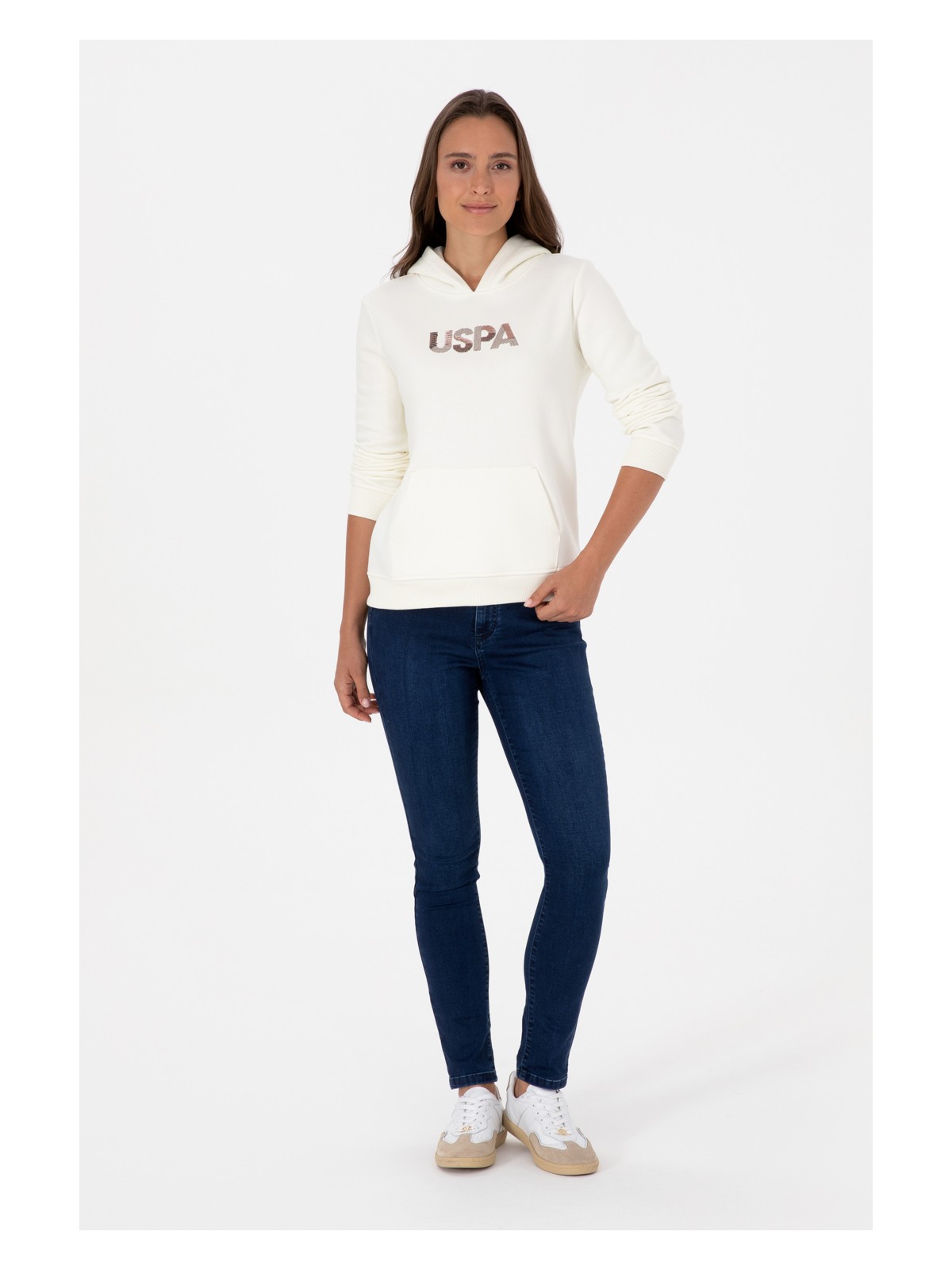 U.S. Polo Assn. Kadın Krem Kapüşonlu Basic Sweatshirt 50307711-VR256 - Görsel 4