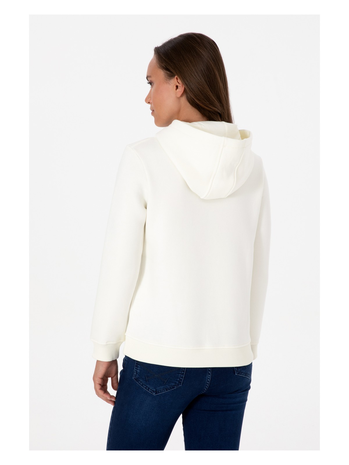 U.S. Polo Assn. Kadın Krem Kapüşonlu Basic Sweatshirt 50307711-VR256 - Görsel 5