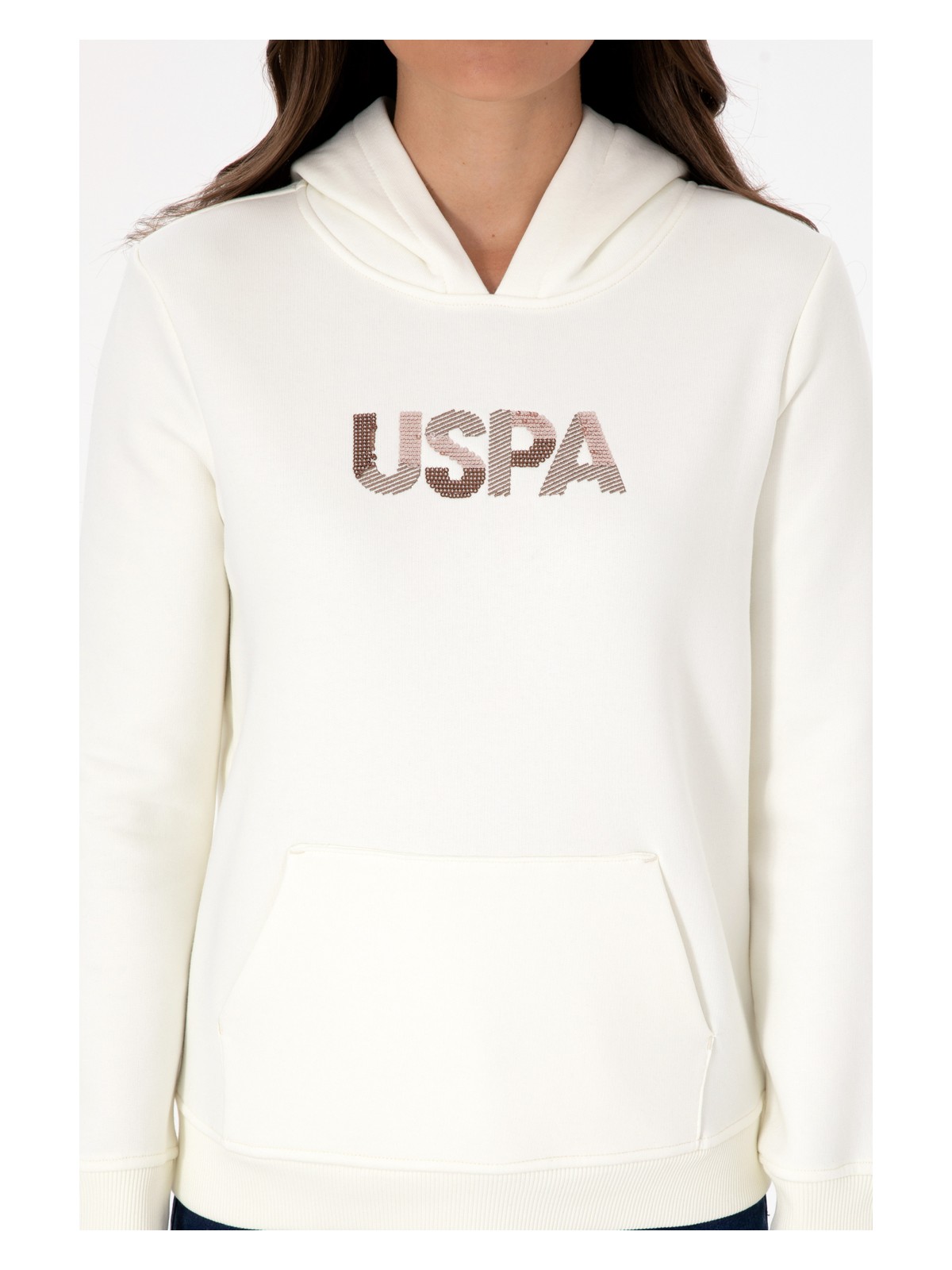 U.S. Polo Assn. Kadın Krem Kapüşonlu Basic Sweatshirt 50307711-VR256 - Görsel 6