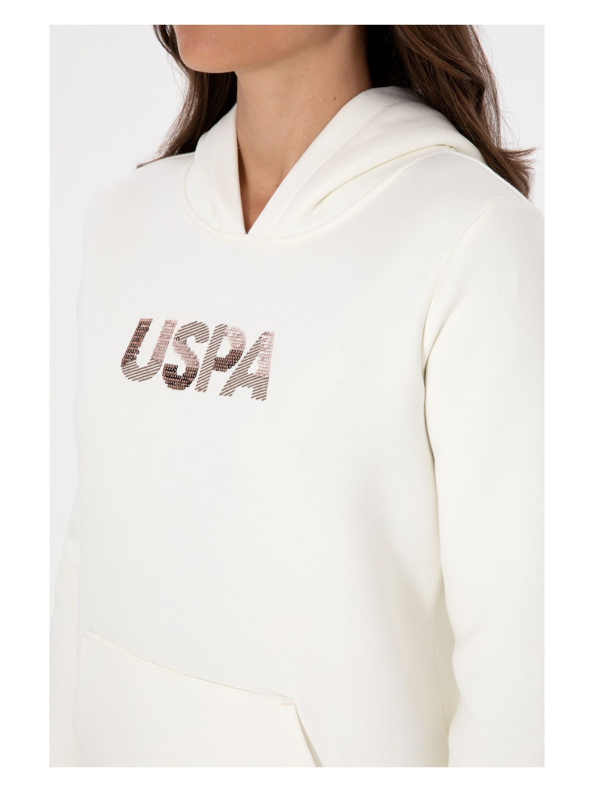U.S. Polo Assn. Kadın Krem Kapüşonlu Basic Sweatshirt 50307711-VR256 - Görsel 7