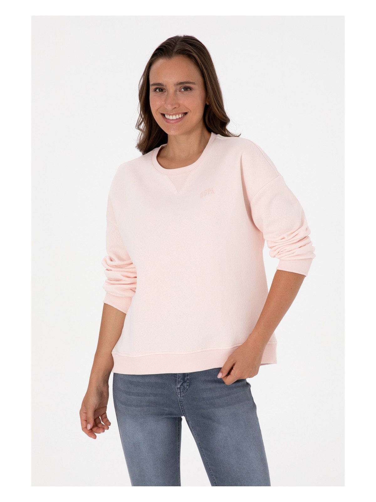 U.S. Polo Assn. Kadın Açık Pembe Şardonlu Bisiklet Yaka Basic Sweatshırt 50313586-VR078
