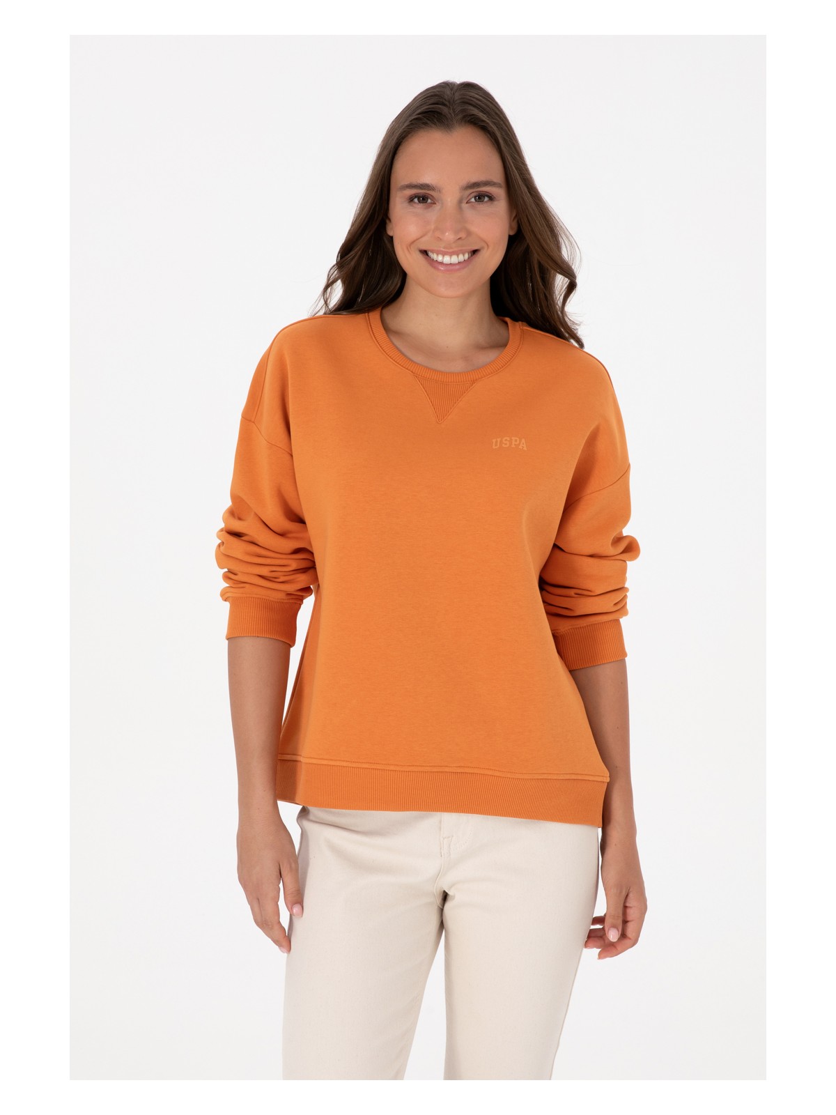 U.S. Polo Assn. Kadın Camel Şardonlu Bisiklet Yaka Basic Sweatshırt 50313586-VR151 - Görsel 10