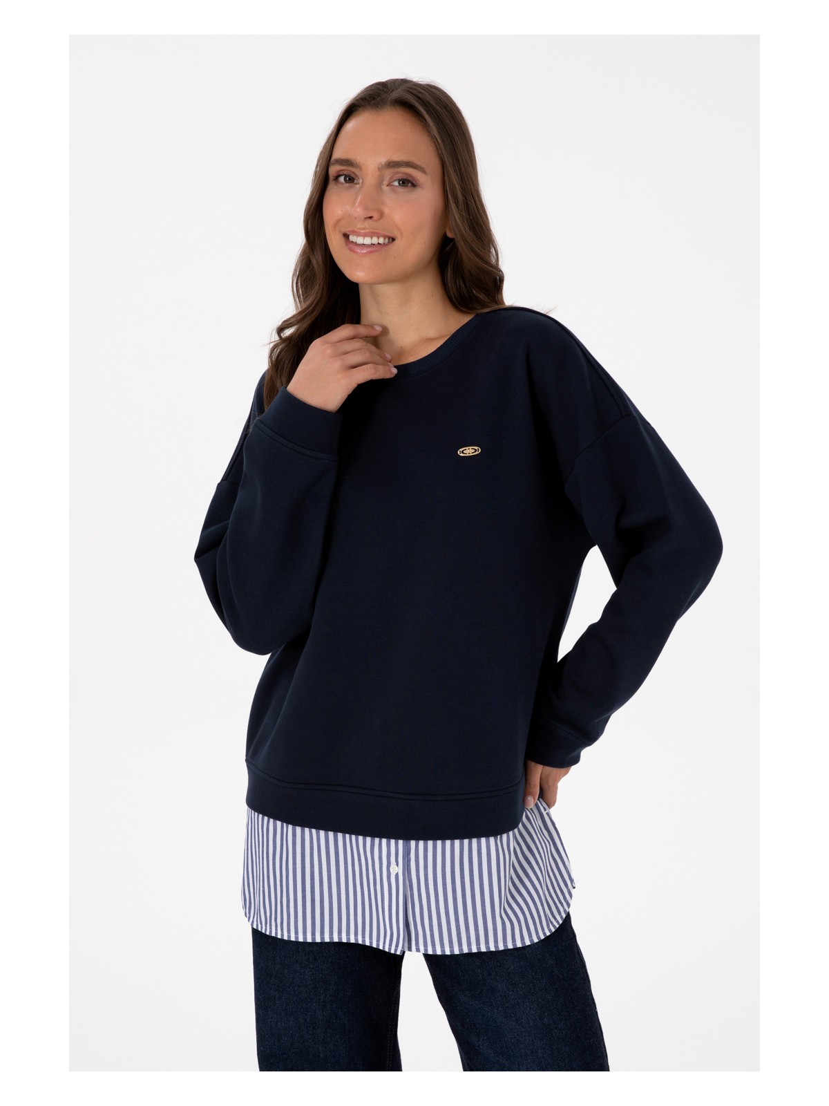 U.S. Polo Assn. Kadın Lacivert Gömlek Detaylı Bisiklet Yaka Sweatshirt 50314211-VR033