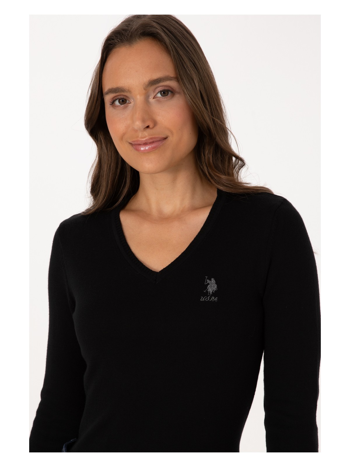 U.S. Polo Assn. Kadın Siyah Basic V Yaka Kazak 50307712-VR046 - Görsel 2