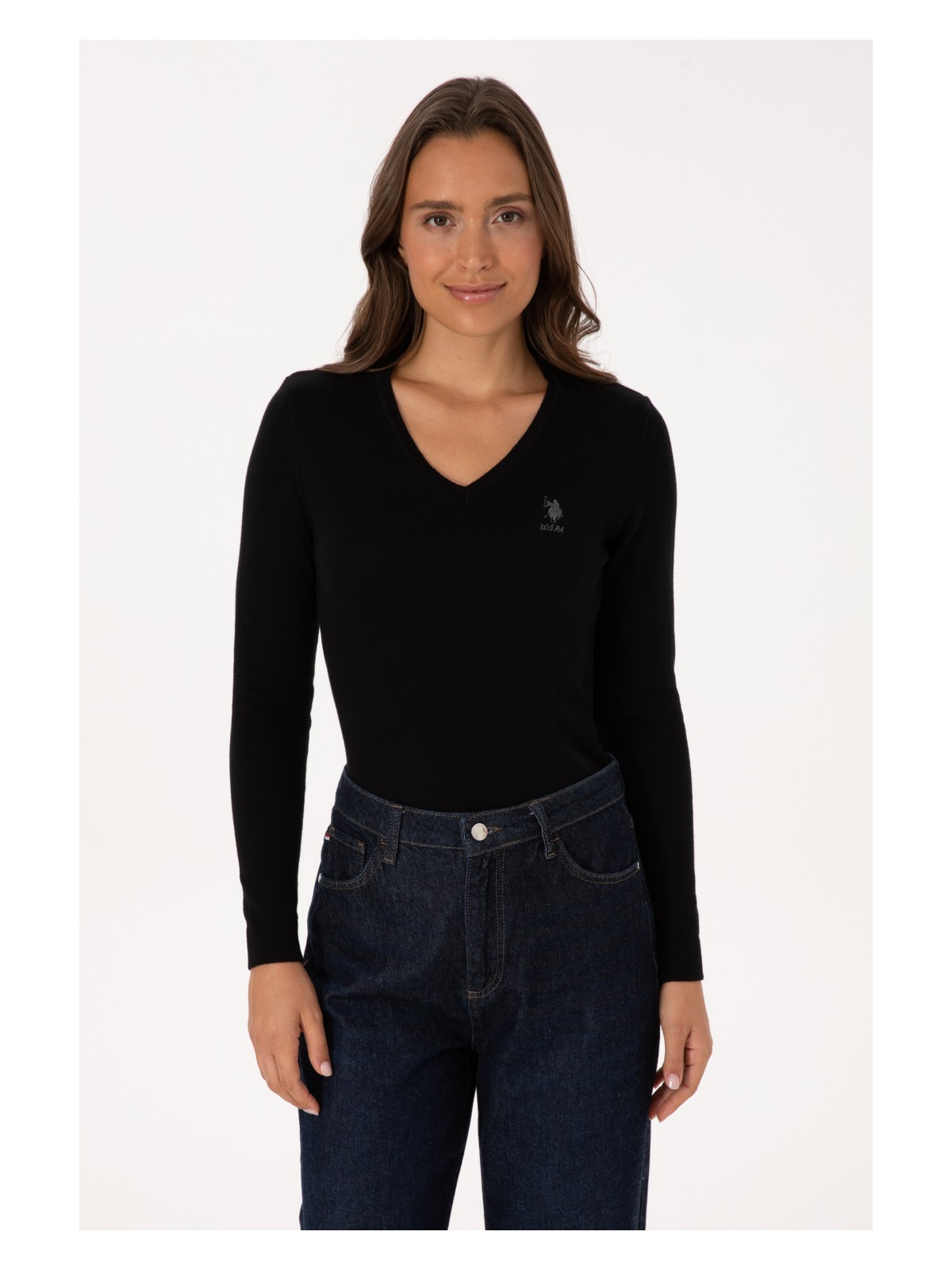 U.S. Polo Assn. Kadın Siyah Basic V Yaka Kazak 50307712-VR046 - Görsel 3