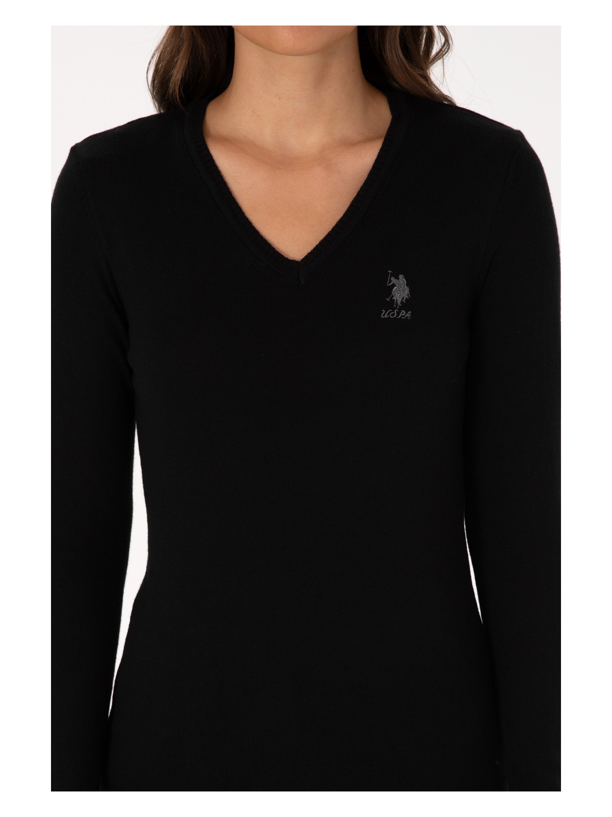 U.S. Polo Assn. Kadın Siyah Basic V Yaka Kazak 50307712-VR046 - Görsel 6