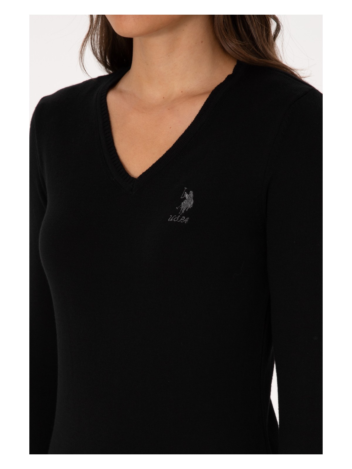 U.S. Polo Assn. Kadın Siyah Basic V Yaka Kazak 50307712-VR046 - Görsel 7