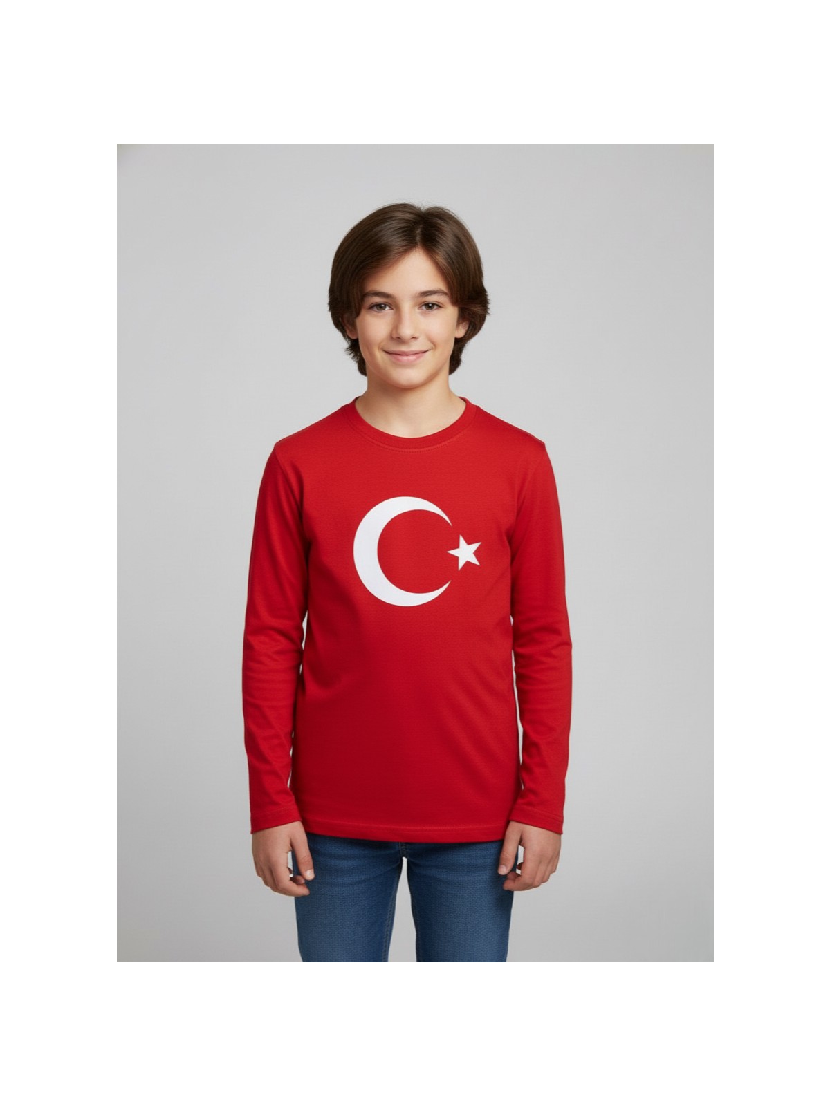 Secret Touch Çoçuk Erkek-Kız Ay Yıldızlı Türk Bayraklı Uzun Kollu Kırmızı-Beyaz T-Shirt