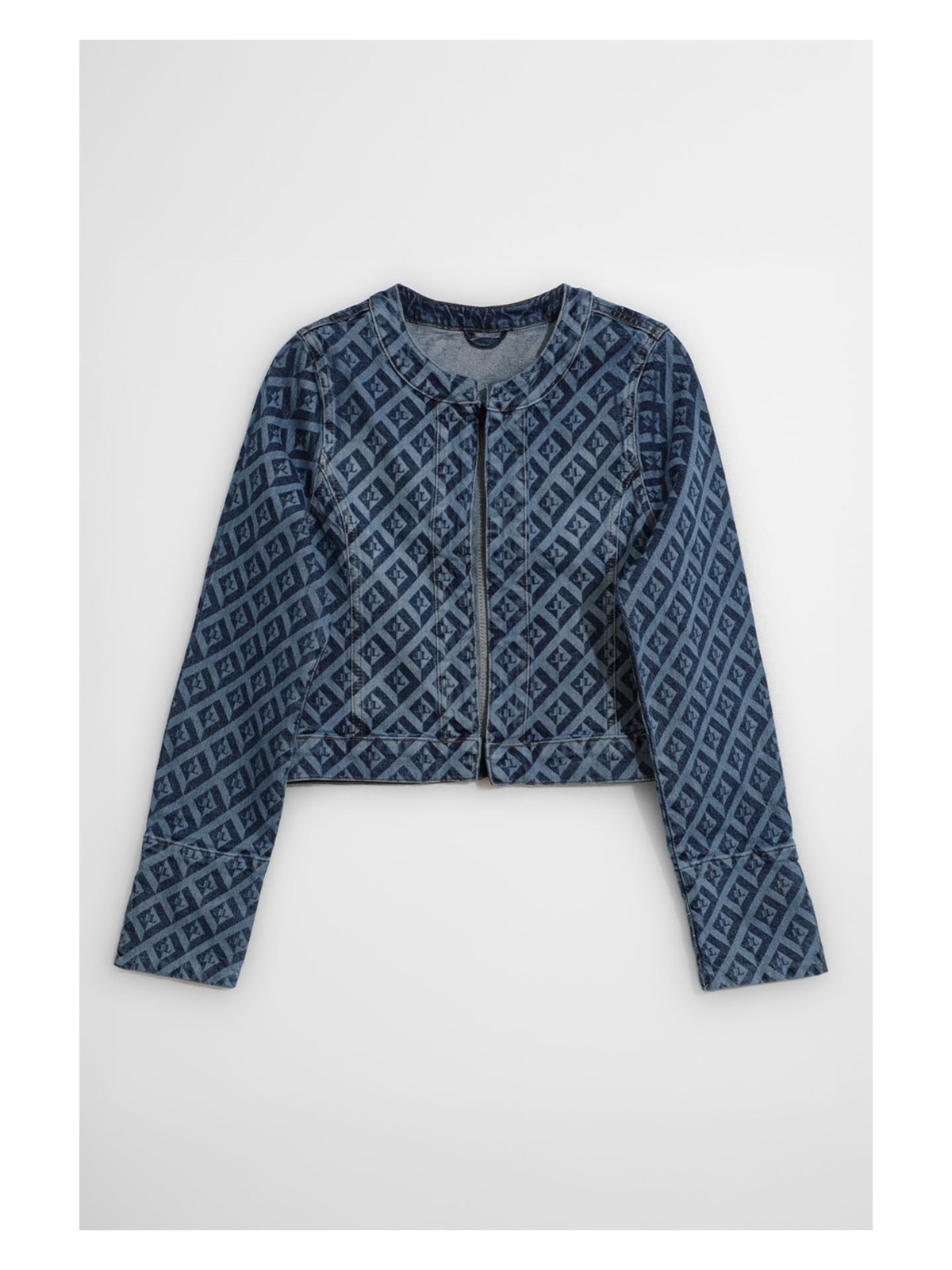 Markapia Kadın Modern Desenli Önü Açık Jean Ceket