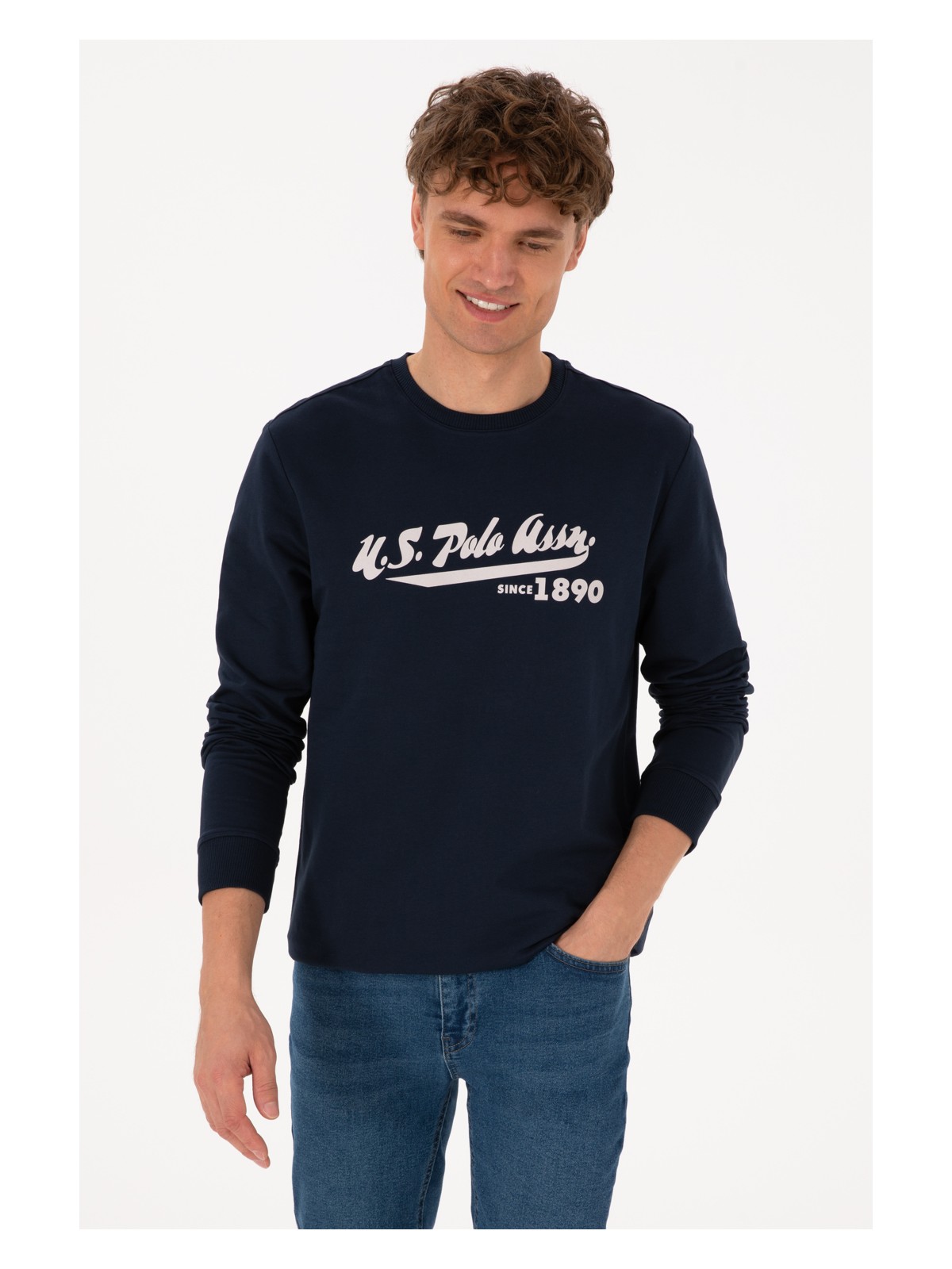 U.S. Polo Assn. Erkek Bisiklet Yaka Regular Fit Lacivert İnce Sweatshirt 50316315-VR033