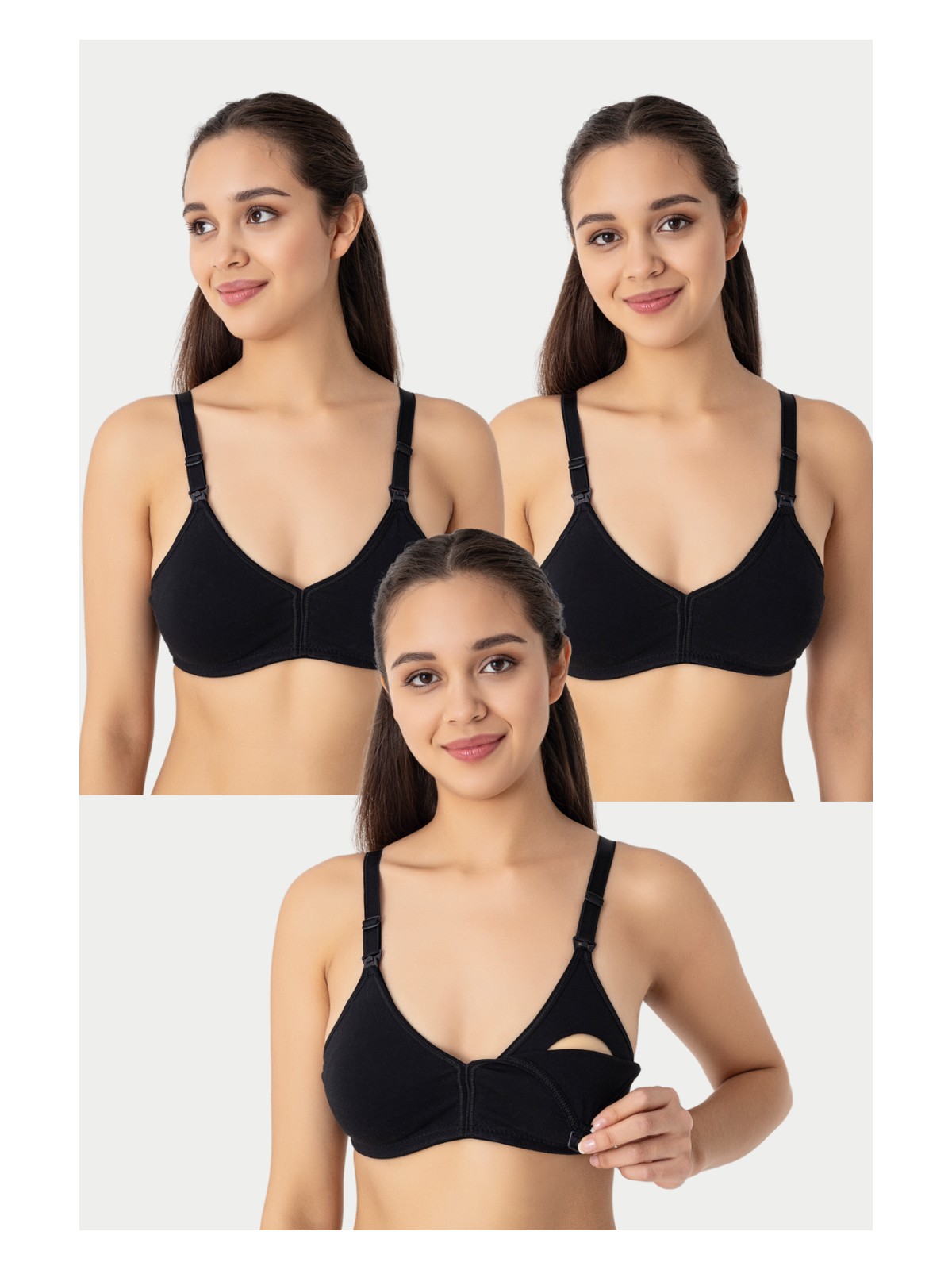 Arma Yıldız 3 Adet Siyah Kadın Pamuklu Emzirme Sütyeni Balensiz Hamile Lohusa Esnek Yumuşak Kumaş