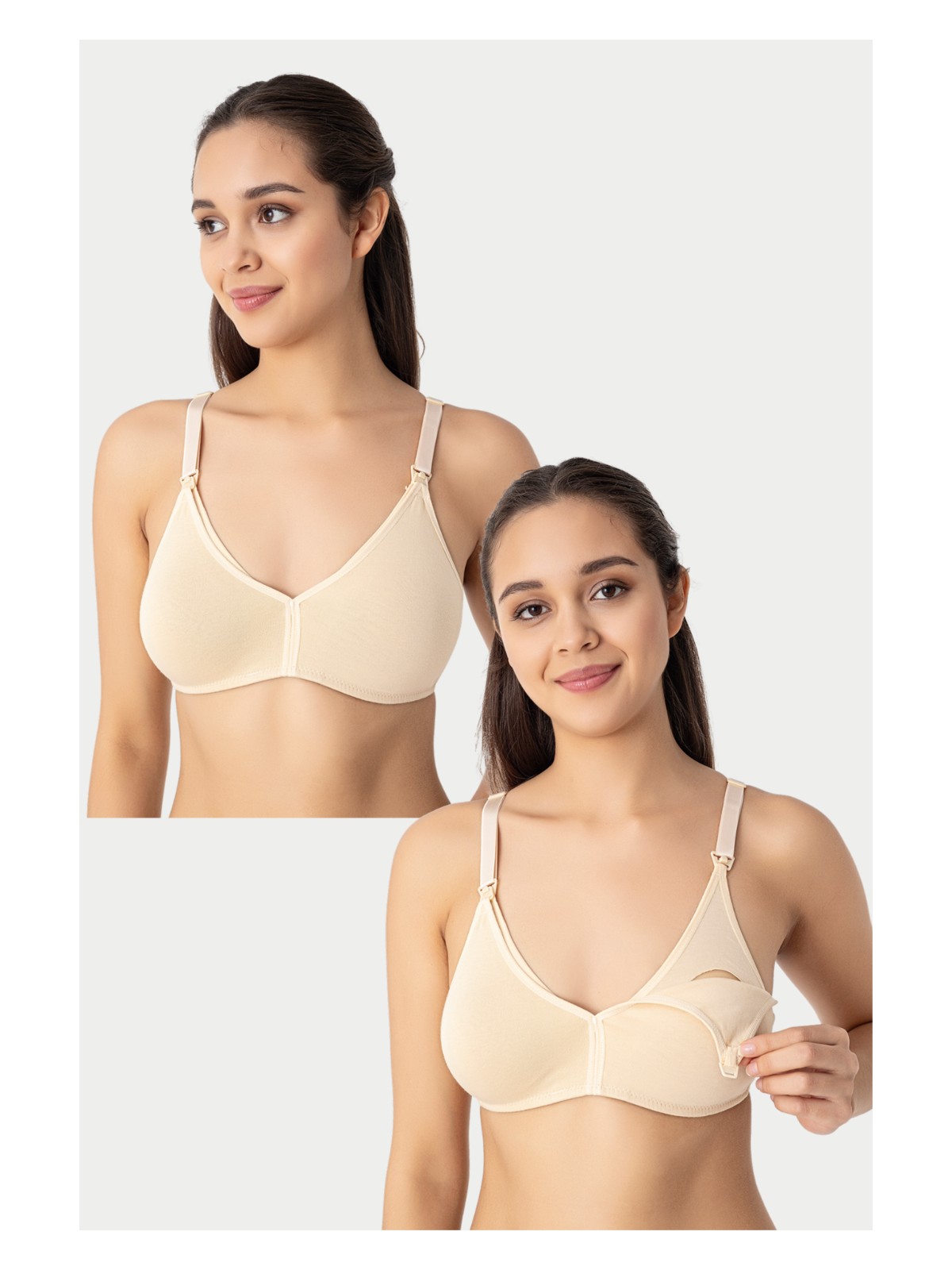 Arma Yıldız 2'li Ten Kadın Balensiz Kapsız Emzirme Sütyeni Pamuklu Likralı Esnek Ve Yumuşak Kumaş