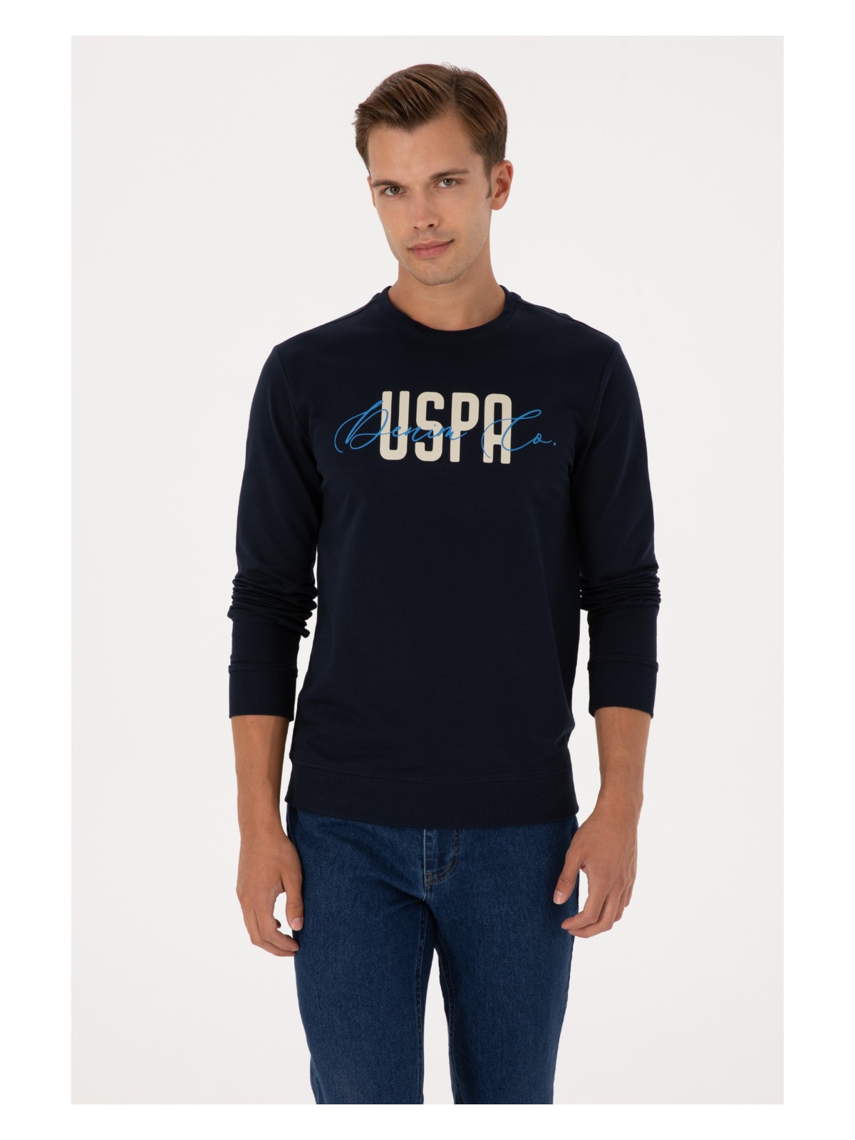 U.S. Polo Assn. Erkek Regular Fit Bisiklet Yaka İndigo İnce Sweatshirt 50315570-VR028 - Görsel 3
