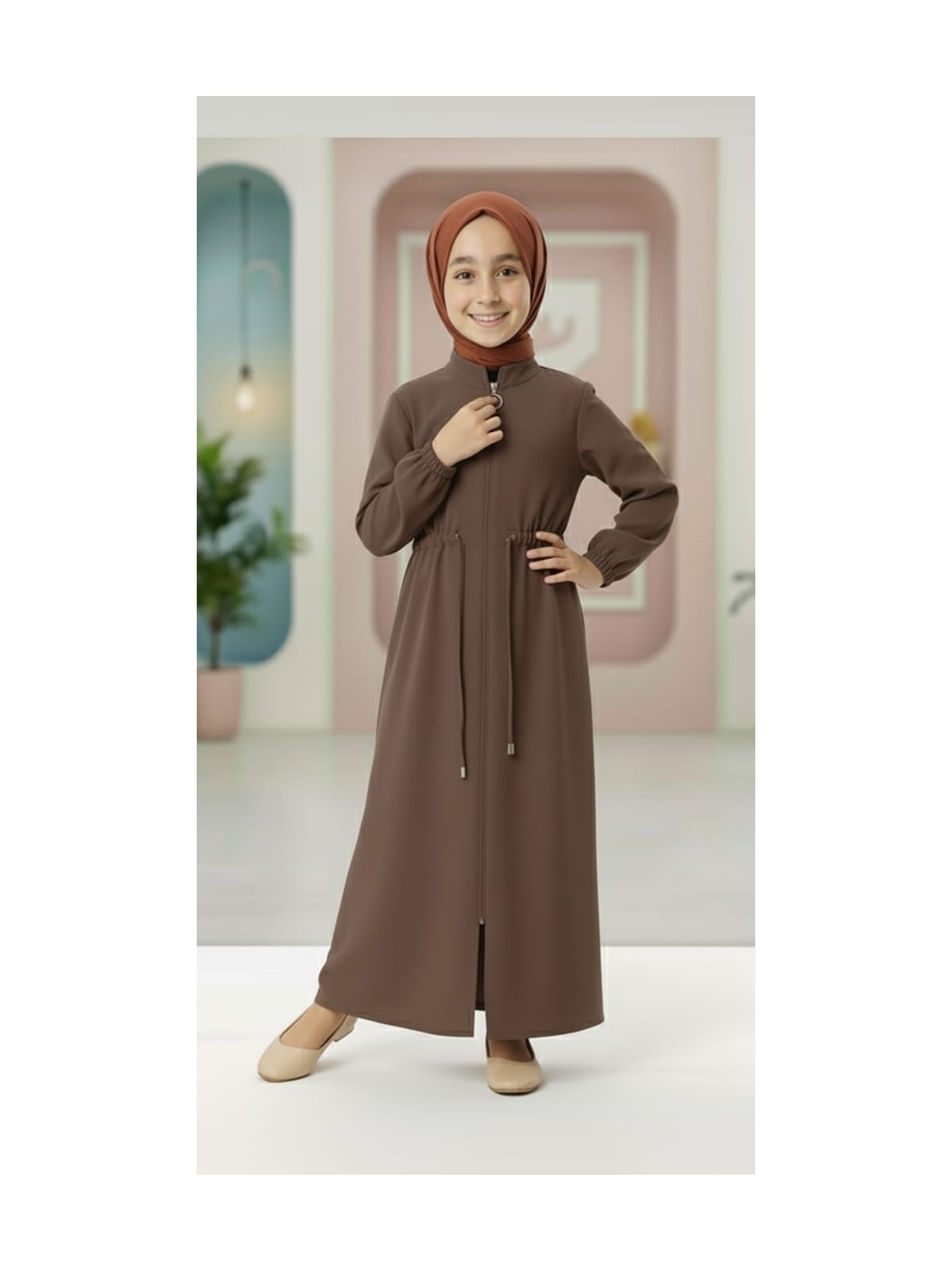 Mismoly Medine Ipeği Beli Lastikli Bağcıklı Çocuk Ferace - Görsel 3