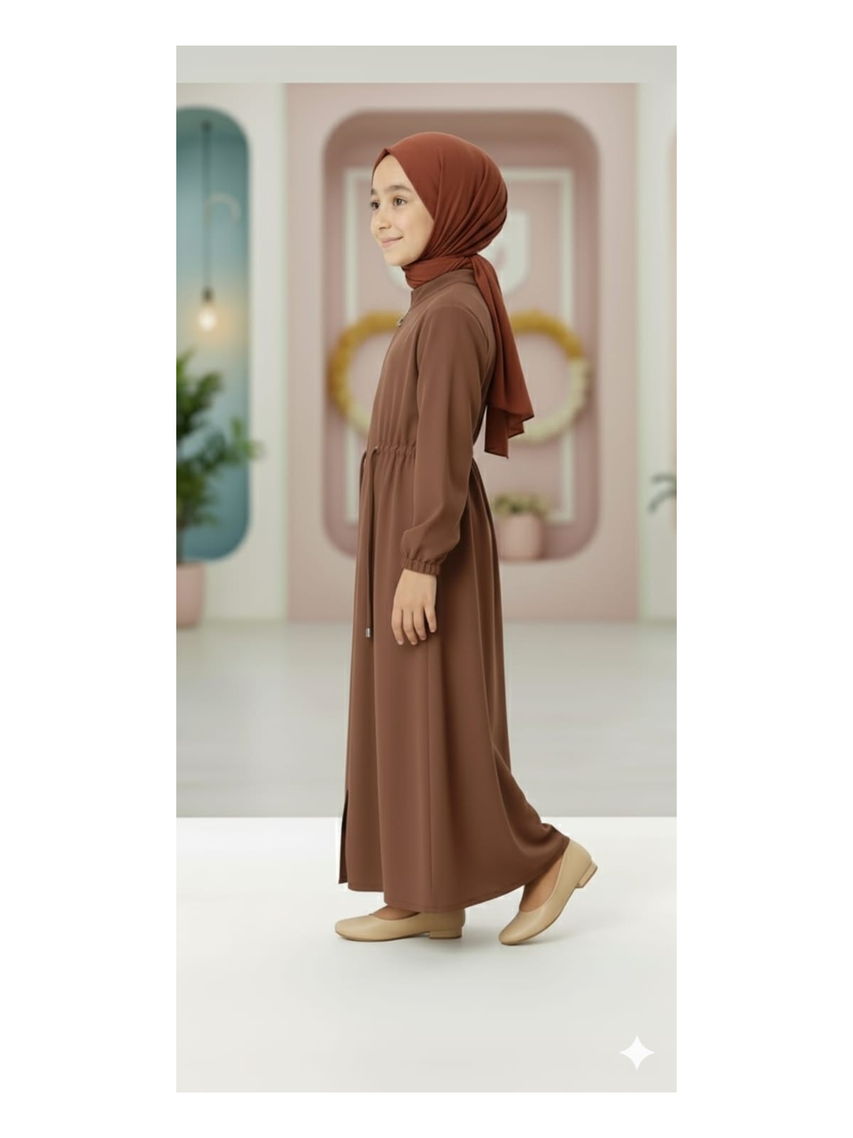 Mismoly Medine Ipeği Beli Lastikli Bağcıklı Çocuk Ferace - Görsel 4